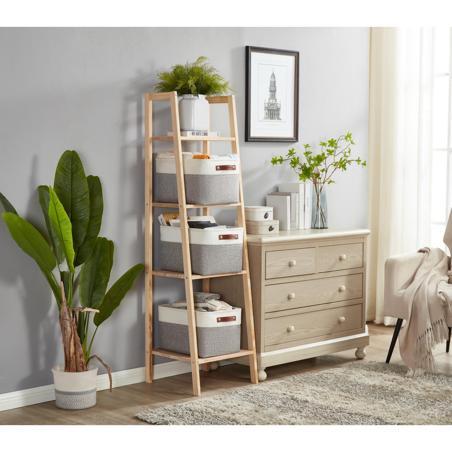 DECOMOMO Boîte de rangement Fordable | Grand - 15 x 11 x 9,5 "| Gris et blanc - 3 paquets