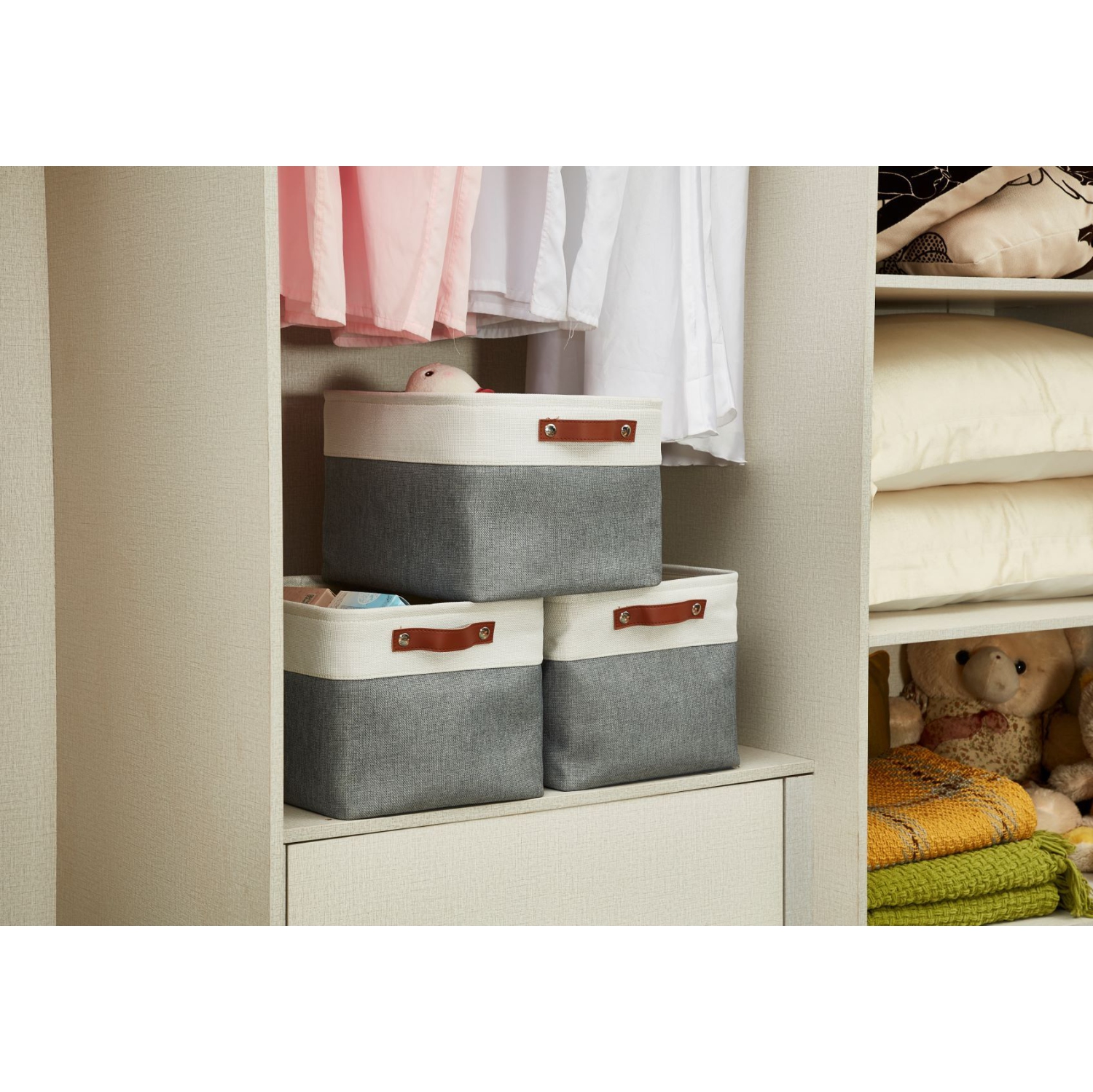 DECOMOMO Fordable Storage Bin - Collapsible Sturdy Cationic Fabric Basket W/Handles for Organizing Shelf Nursery Home Closet | Large - 15 x 11 x 9.5"