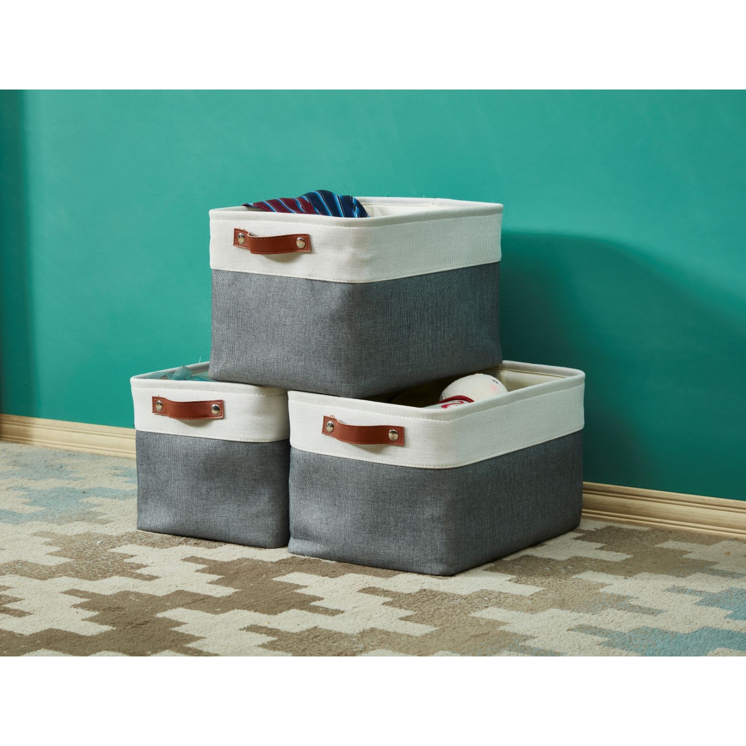 DECOMOMO Fordable Storage Bin - Collapsible Sturdy Cationic Fabric Basket W/Handles for Organizing Shelf Nursery Home Closet | Large - 15 x 11 x 9.5"