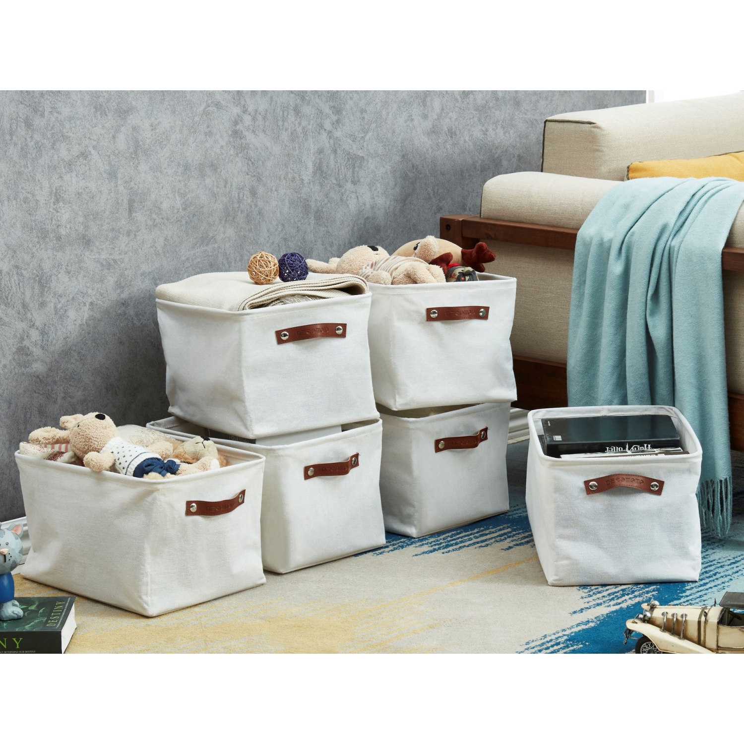 DECOMOMO Foldable Storage Bin - Water Resistant Fabric Container with Handles | Great for Nurseries Closets Bathroom Toys Blankets Home Décor | Large