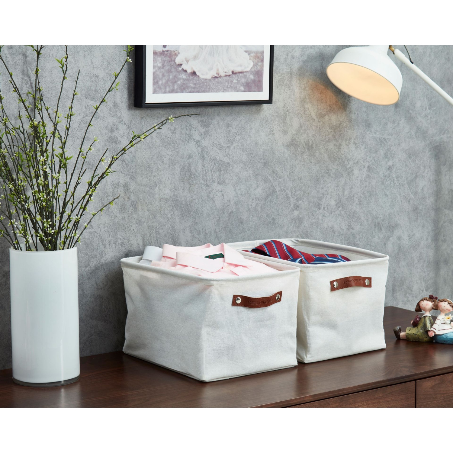 DECOMOMO Foldable Storage Bin - Water Resistant Fabric Container with Handles | Great for Nurseries Closets Bathroom Toys Blankets Home Décor | Large