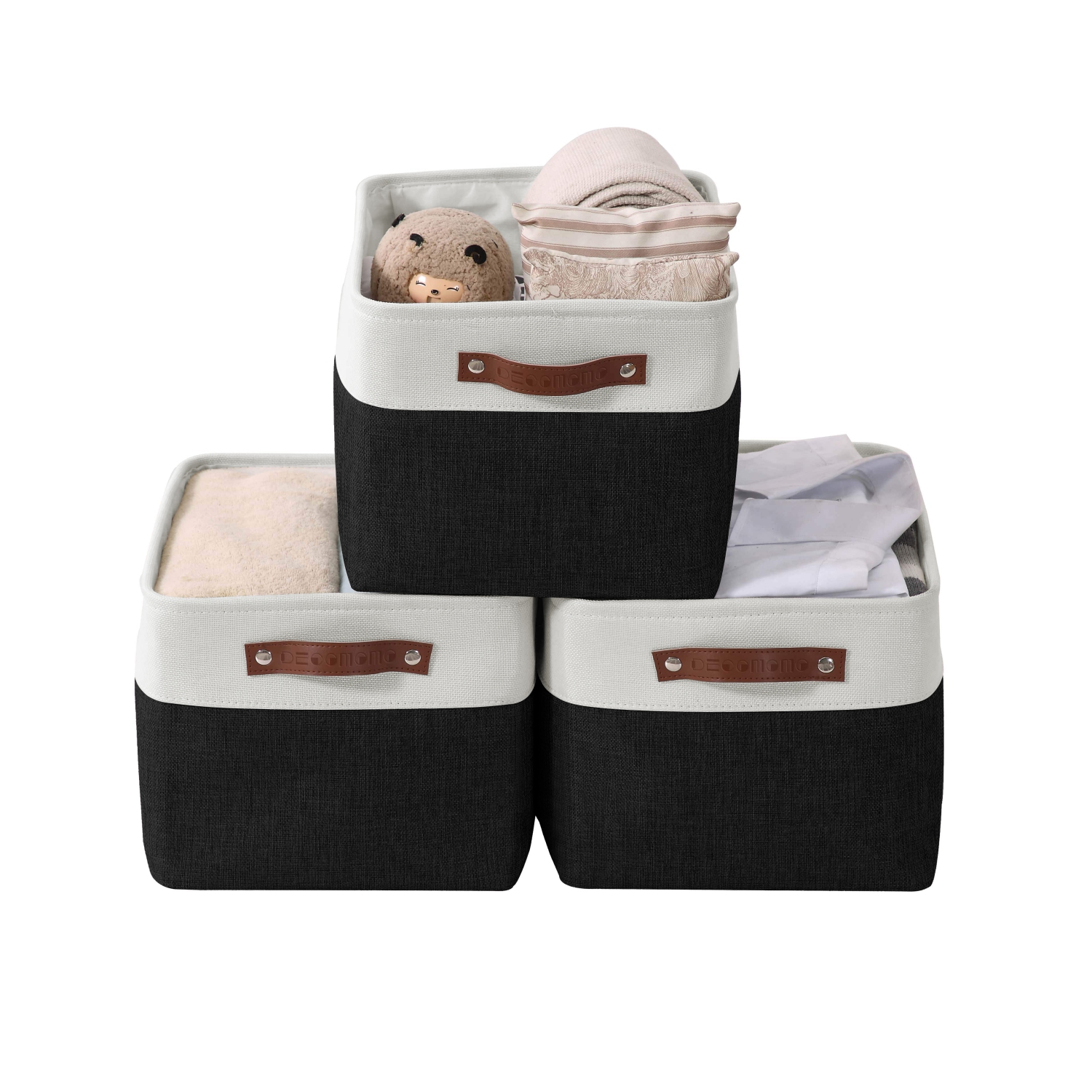 DECOMOMO Fordable Storage Bin - Collapsible Sturdy Cationic Fabric Basket W/Handles for Organizing Shelf Nursery Home Closet | Large - 15 x 11 x 9.5"