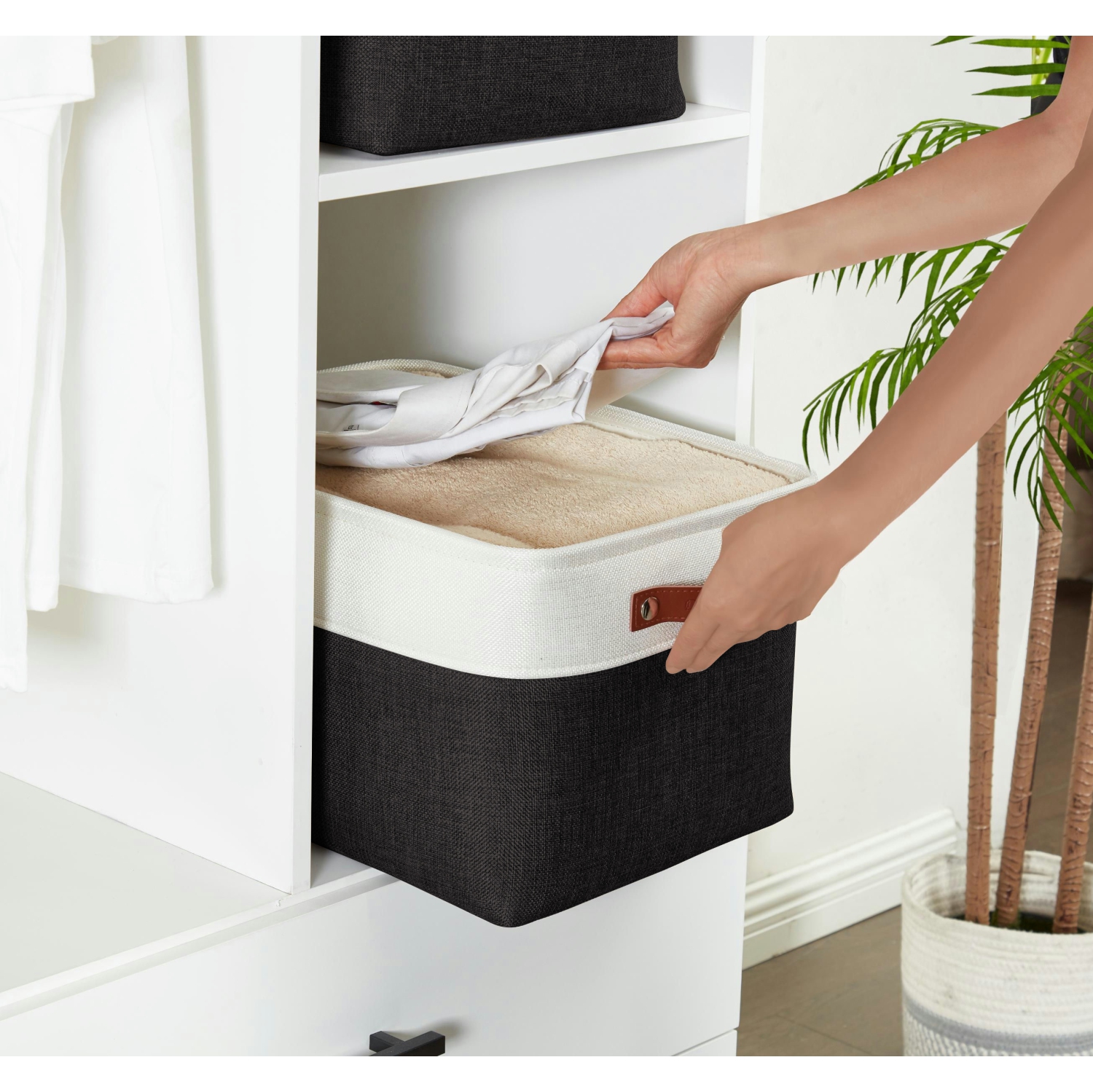 DECOMOMO Fordable Storage Bin - Collapsible Sturdy Cationic Fabric Basket W/Handles for Organizing Shelf Nursery Home Closet | Large - 15 x 11 x 9.5"