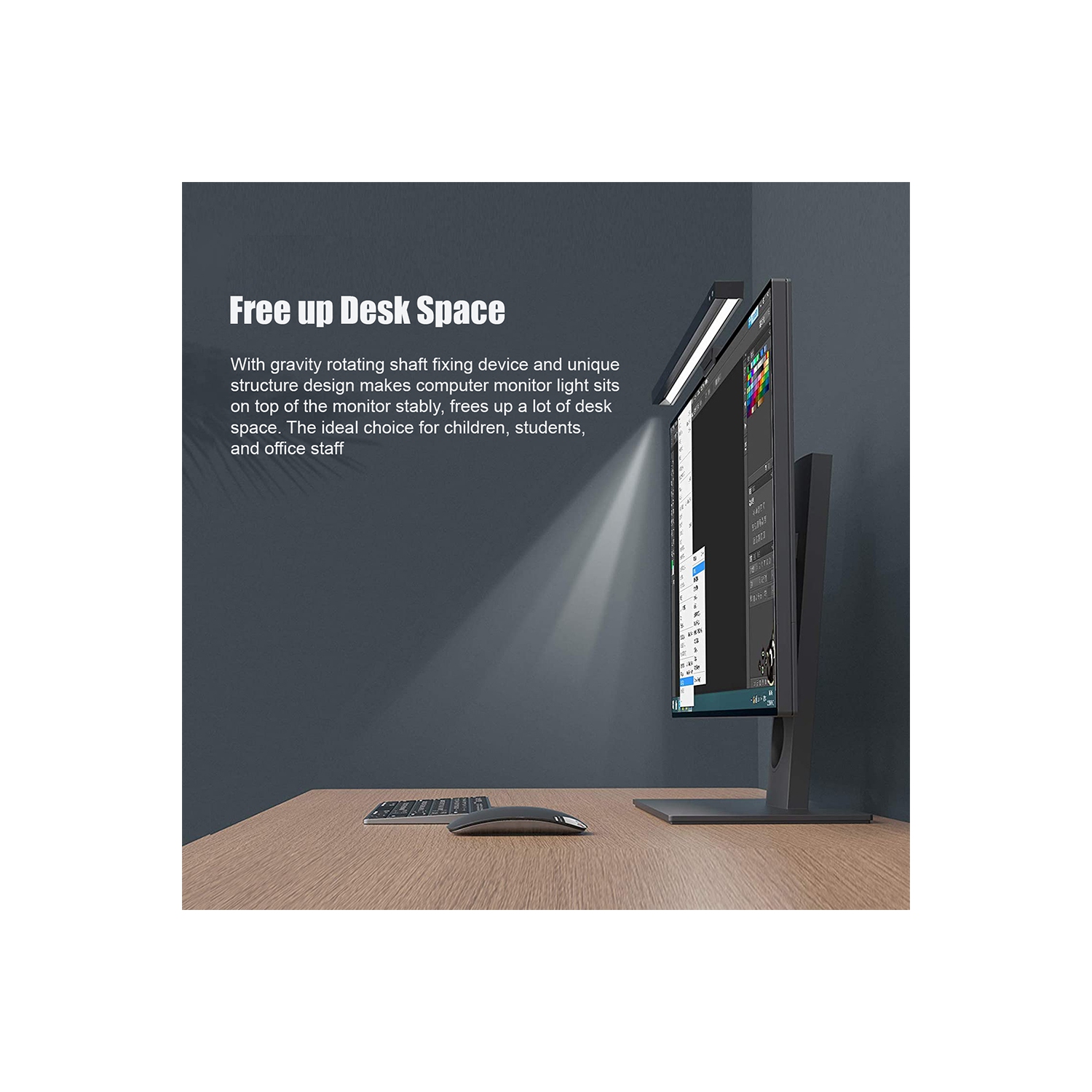 Moniteur écran DEL avec gradation variable et pince de base à gravité flexible, lampe d’écran conviviale avec 3 modes d’éclairage pour la maison et