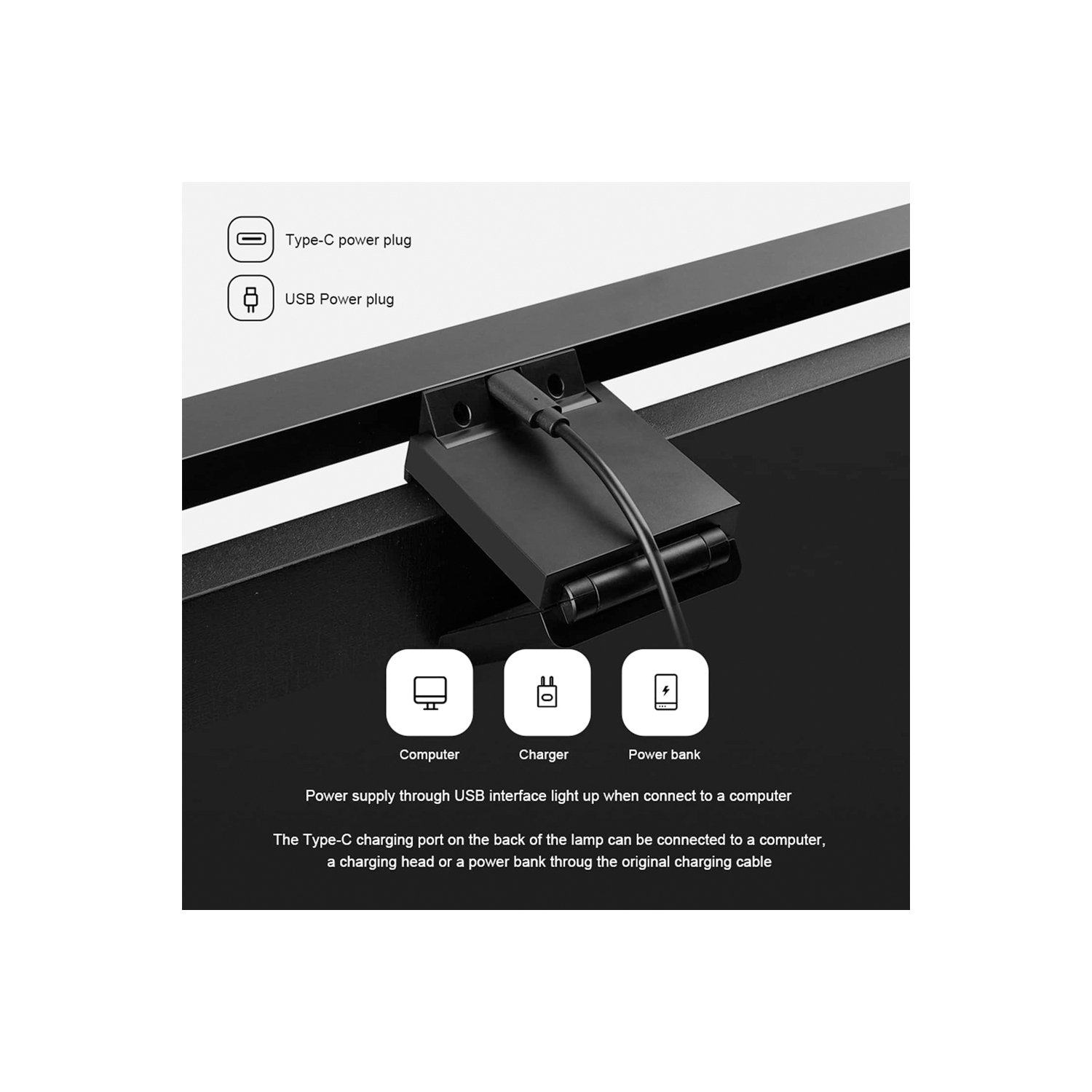 Moniteur écran DEL avec gradation variable et pince de base à gravité flexible, lampe d’écran conviviale avec 3 modes d’éclairage pour la maison et