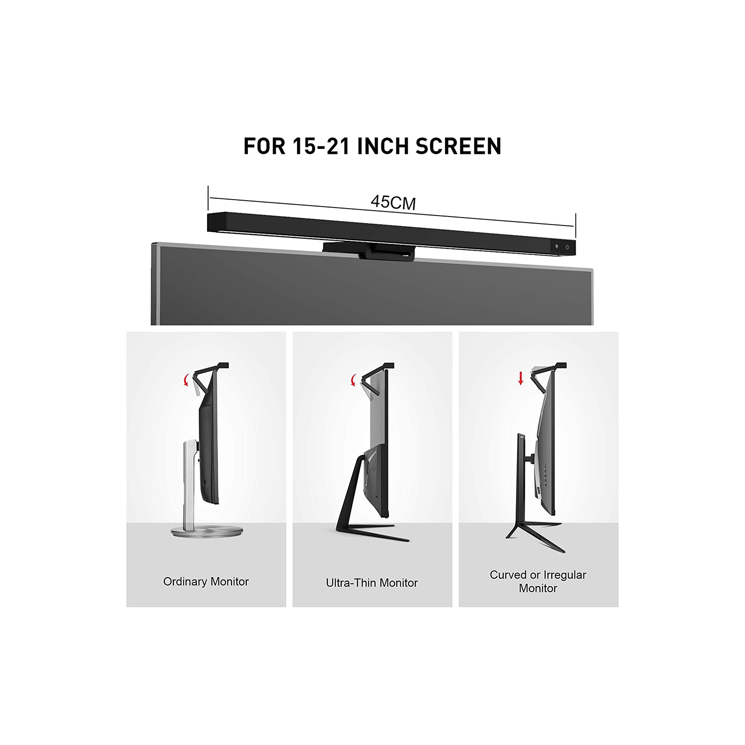 Moniteur écran DEL avec gradation variable et pince de base à gravité flexible, lampe d’écran conviviale avec 3 modes d’éclairage pour la maison et