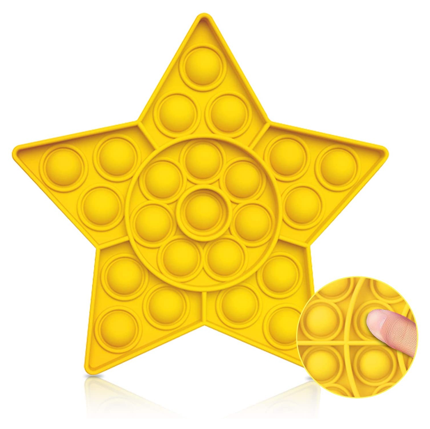 Yellow Star Push Pop Bubble Fidget Toy [Sensory Kids Adults Anxiety Stress Relief]