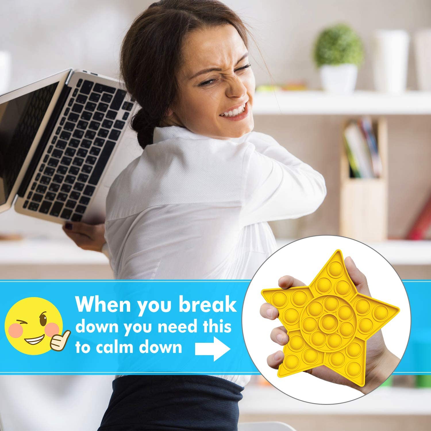 Yellow Star Push Pop Bubble Fidget Toy [Sensory Kids Adults Anxiety Stress Relief]