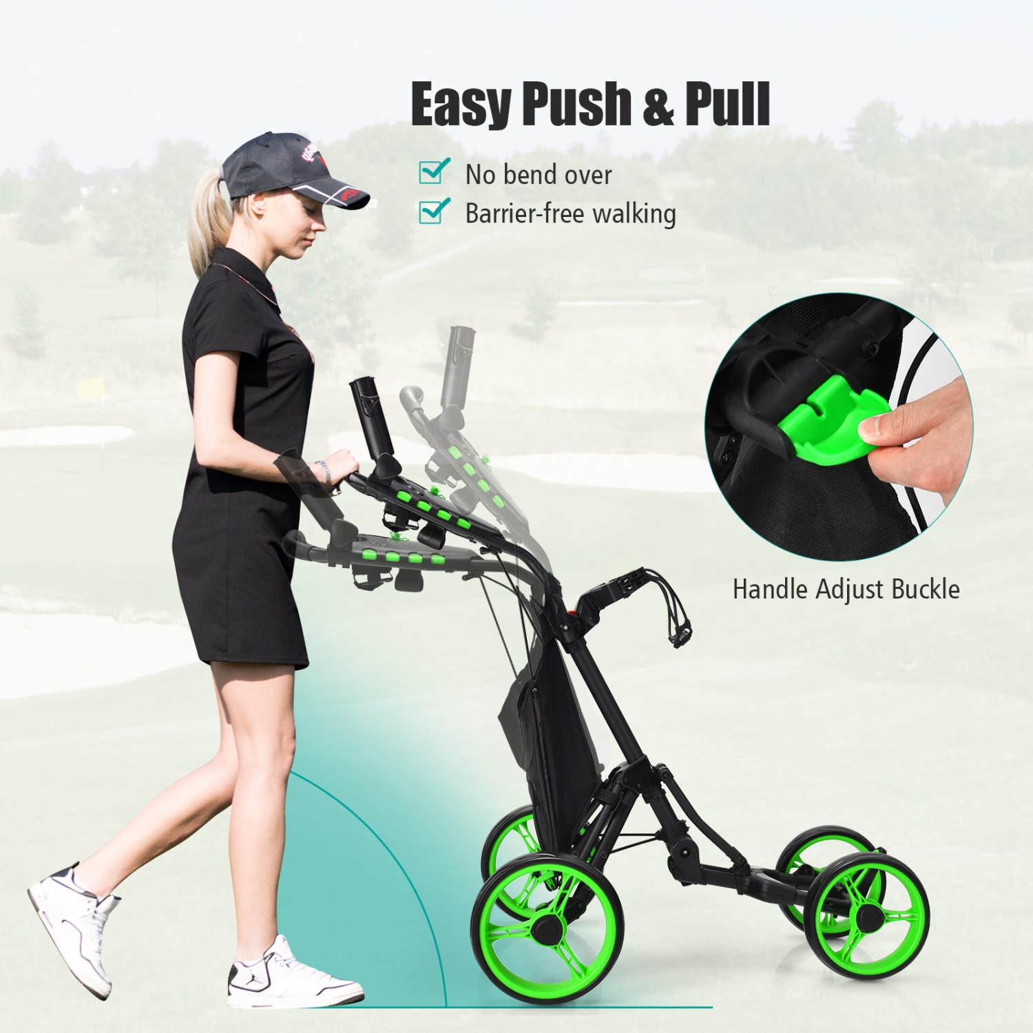 Goplus Folding 4 Wheels Golf Push Cart W/Bag Scoreboard Adjustable Handle