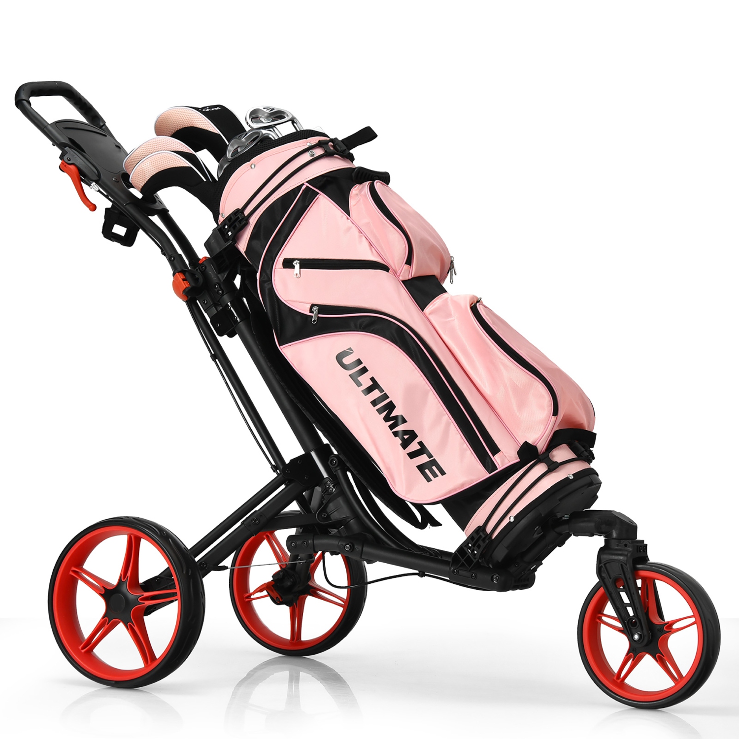 Goplus Folding Golf Push Cart W/Scoreboard Adjustable Handle Swivel Wheel