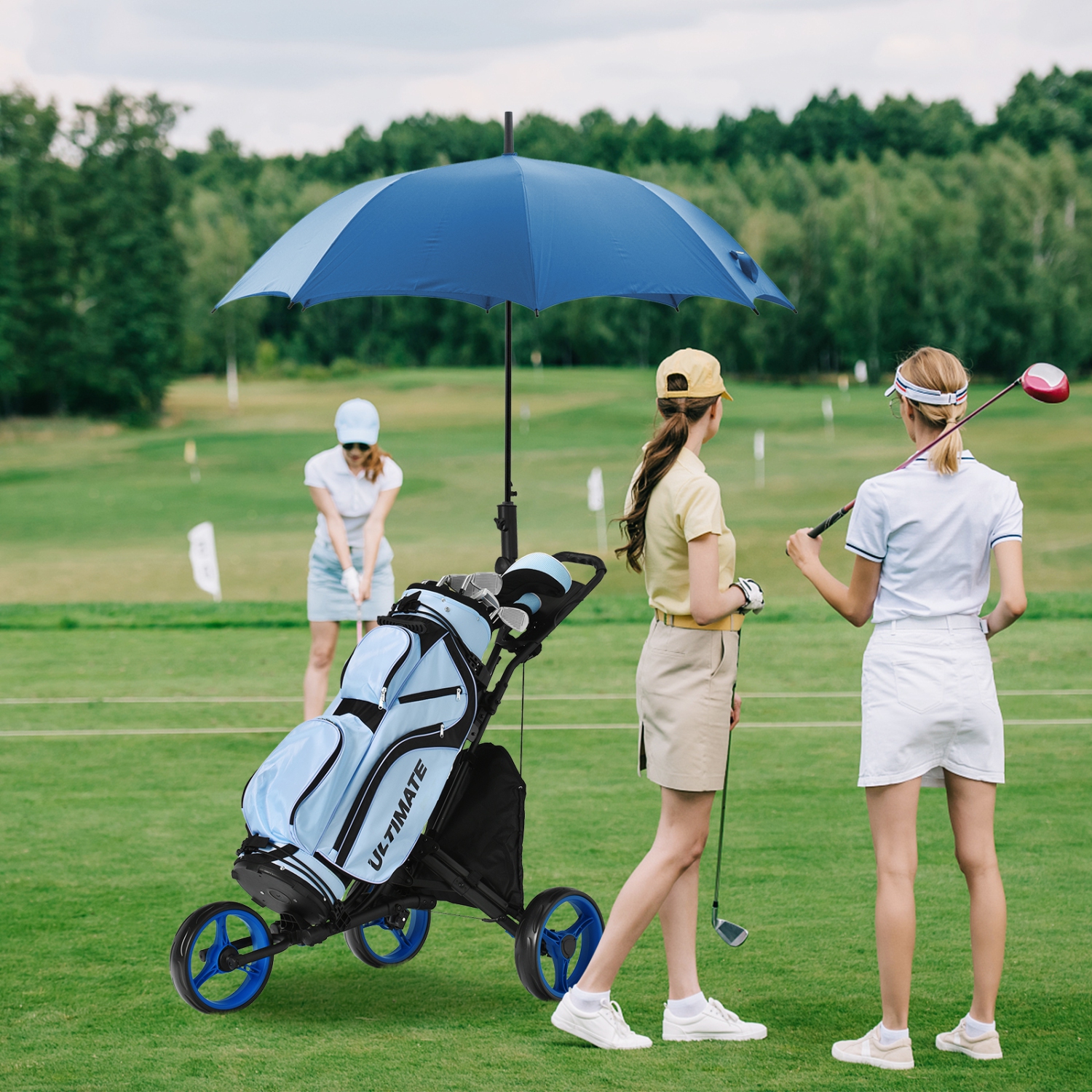 Goplus Folding 3 Wheels Golf Push Cart W/Bag Scoreboard Adjustable Handle