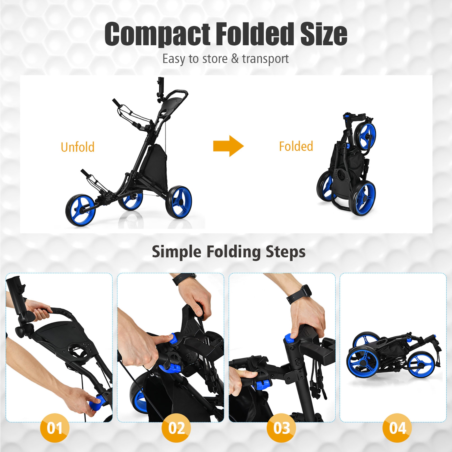 Goplus Folding 3 Wheels Golf Push Cart W/Bag Scoreboard Adjustable Handle