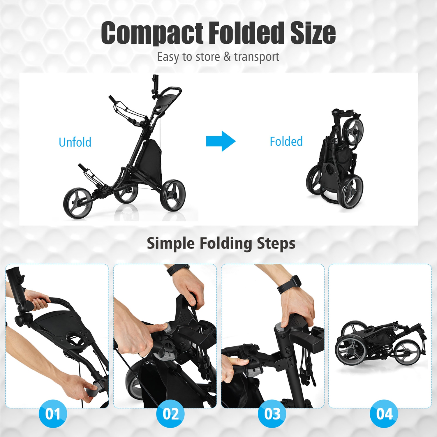 Goplus Folding 3 Wheels Golf Push Cart W/Bag Scoreboard Adjustable Handle