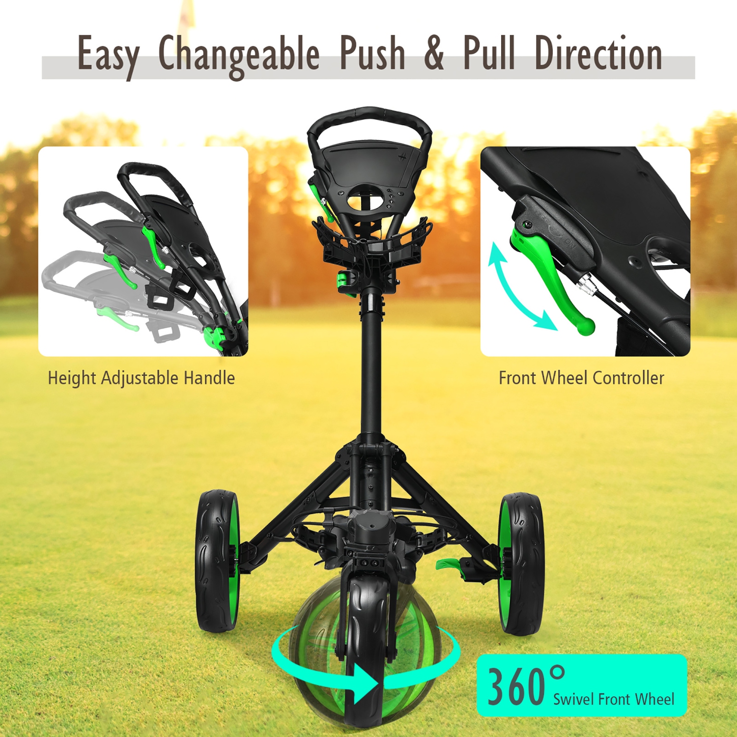 Goplus Folding Golf Push Cart W/Scoreboard Adjustable Handle Swivel Wheel