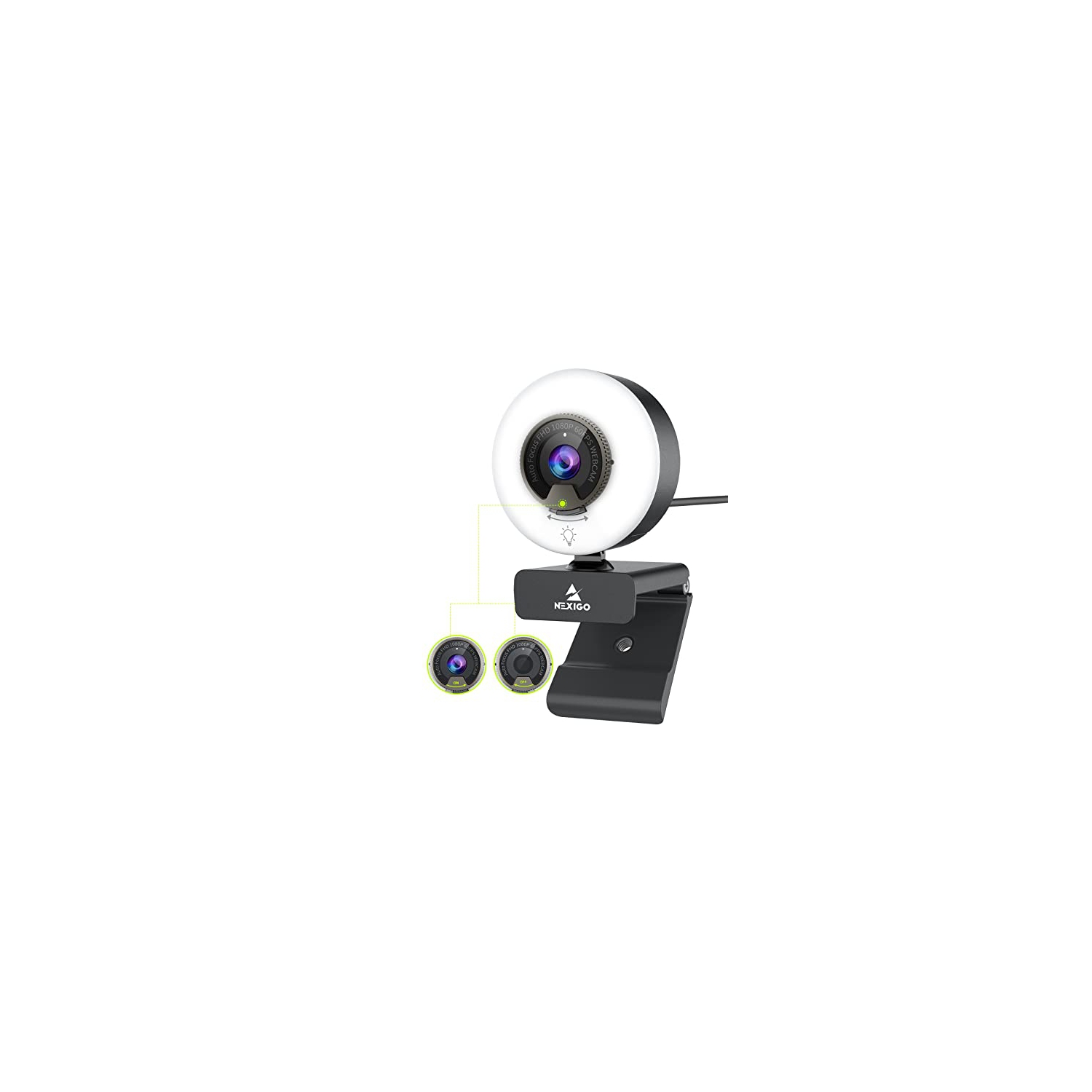 NexiGo N960E 60FPS AutoFocus Webcam with Ring Light and Privacy Cover