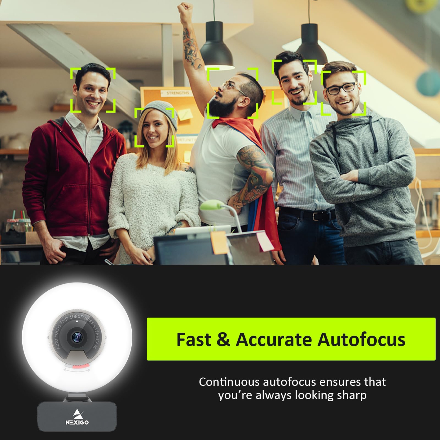 NexiGo N960E 60FPS AutoFocus Webcam with Ring Light and Privacy Cover