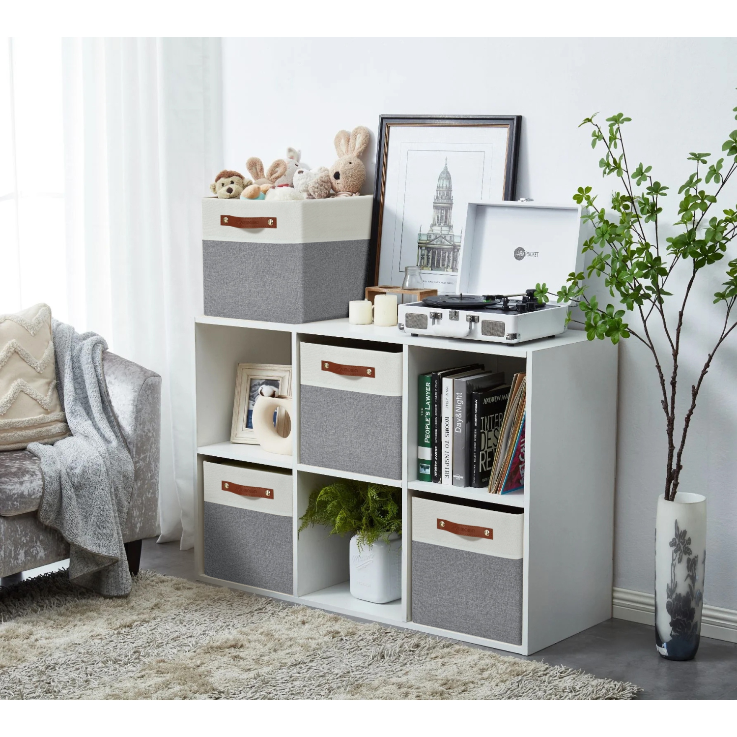 Bac de rangement pliable DECOMOMO [4-Pack] Panier de rangement pliable en tissu robuste et pliable avec poignées pour organiser la chambre de bébé