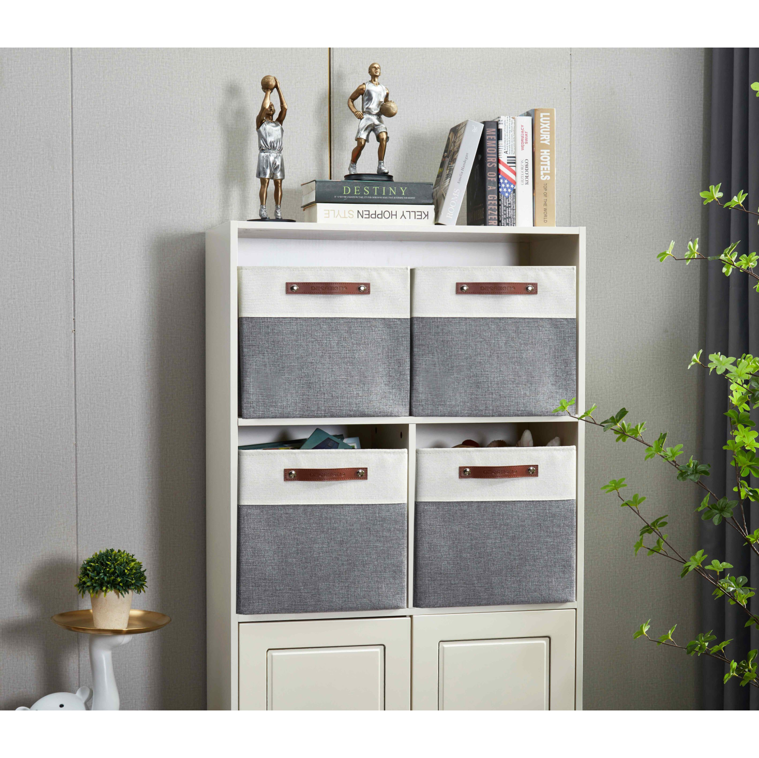 Bac de rangement pliable DECOMOMO [4-Pack] Panier de rangement pliable en tissu robuste et pliable avec poignées pour organiser la chambre de bébé