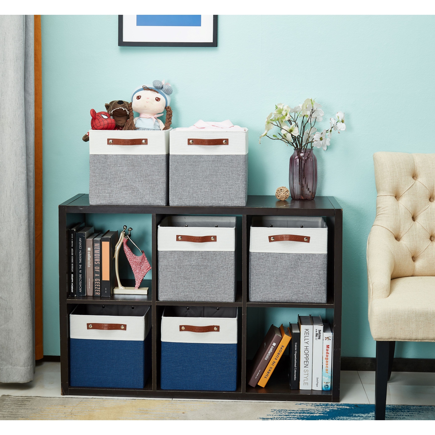 Bac de rangement pliable DECOMOMO [4-Pack] Panier de rangement pliable en tissu robuste et pliable avec poignées pour organiser la chambre de bébé