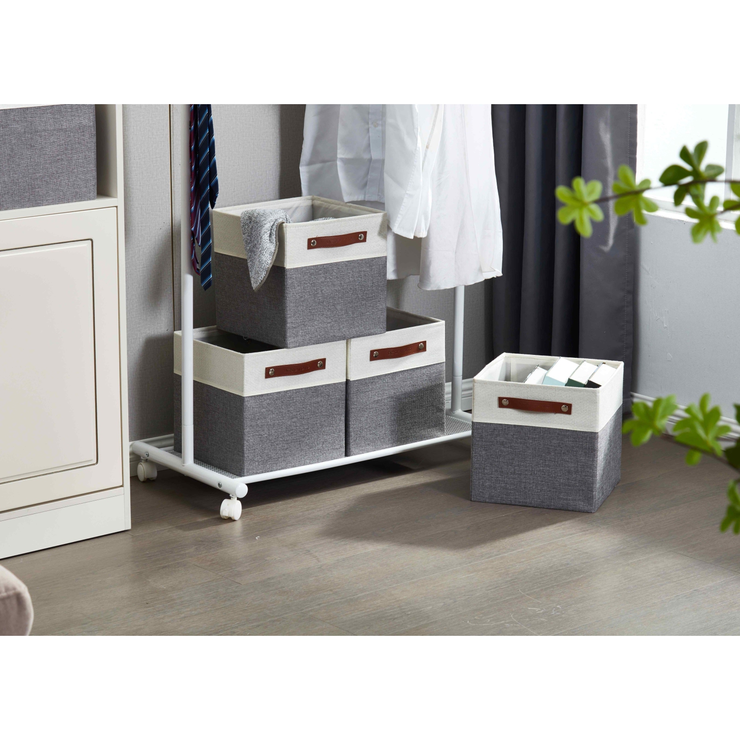 Bac de rangement pliable DECOMOMO [4-Pack] Panier de rangement pliable en tissu robuste et pliable avec poignées pour organiser la chambre de bébé