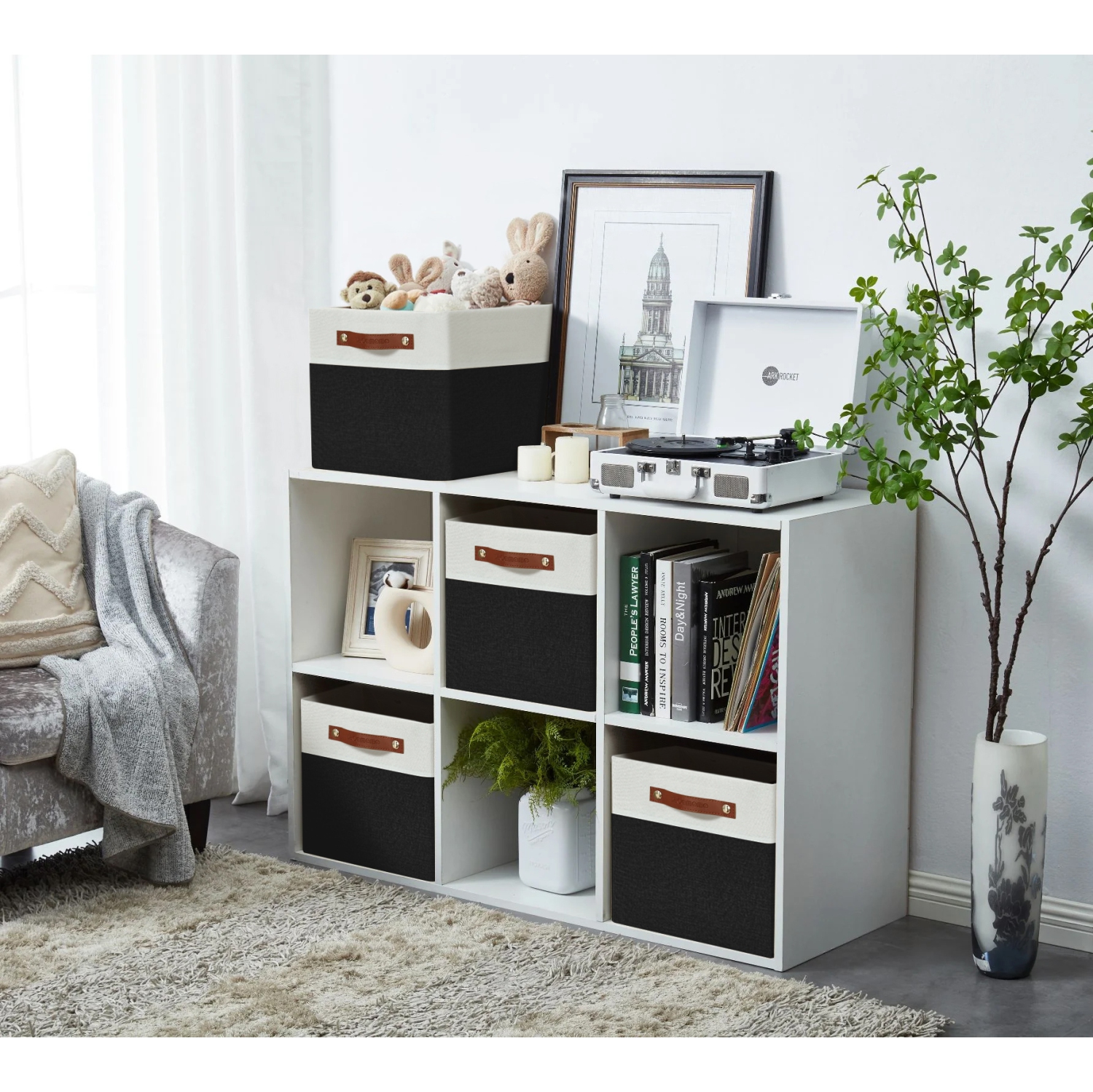 DECOMOMO Foldable Storage Bin [4-Pack] Collapsible Sturdy Cationic Fabric Storage Basket Cube W/Handles for Organizing Shelf Nursery