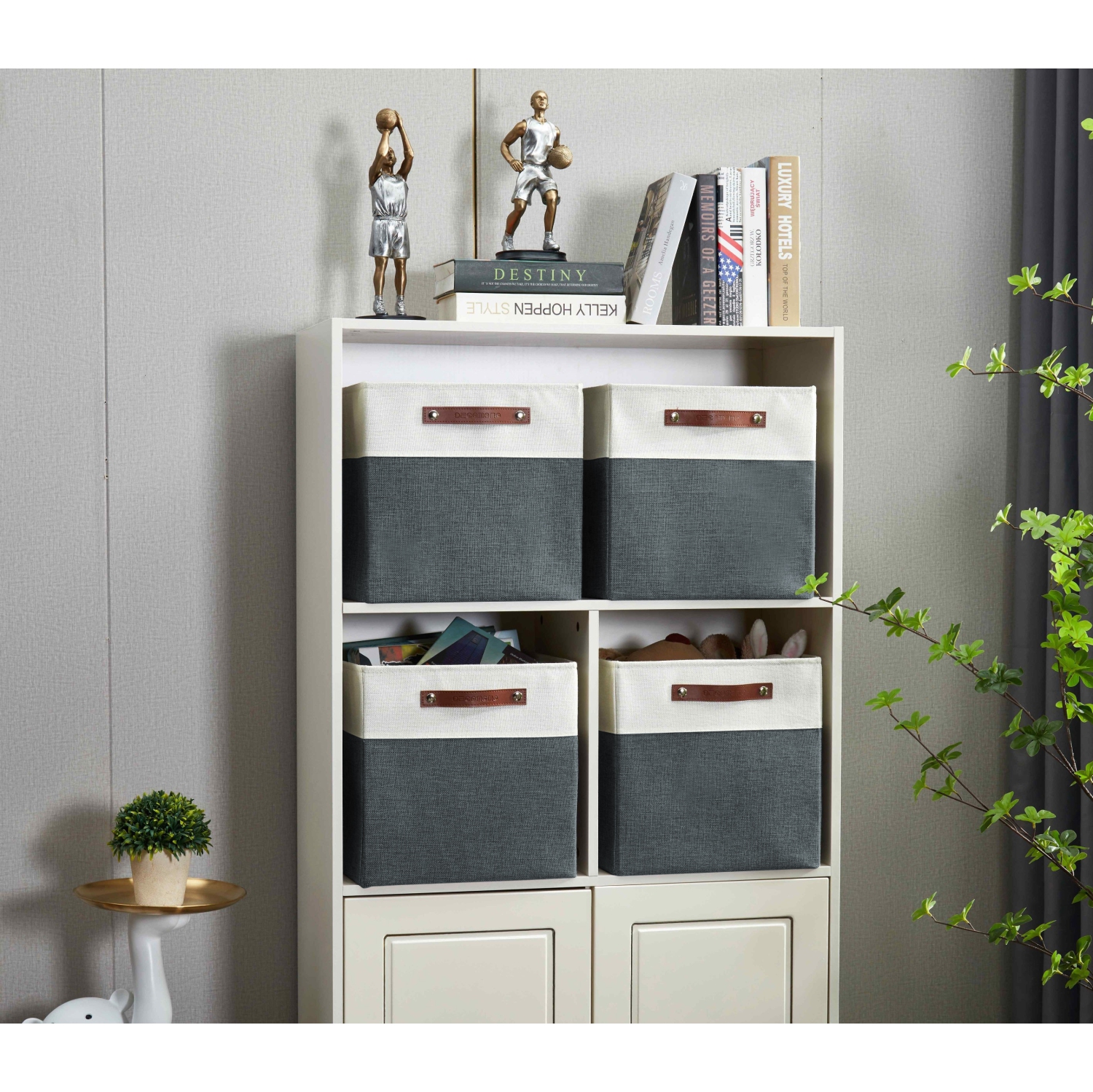 DECOMOMO Foldable Storage Bin [4-Pack] Collapsible Sturdy Cationic Fabric Storage Basket Cube W/Handles for Organizing Shelf Nursery