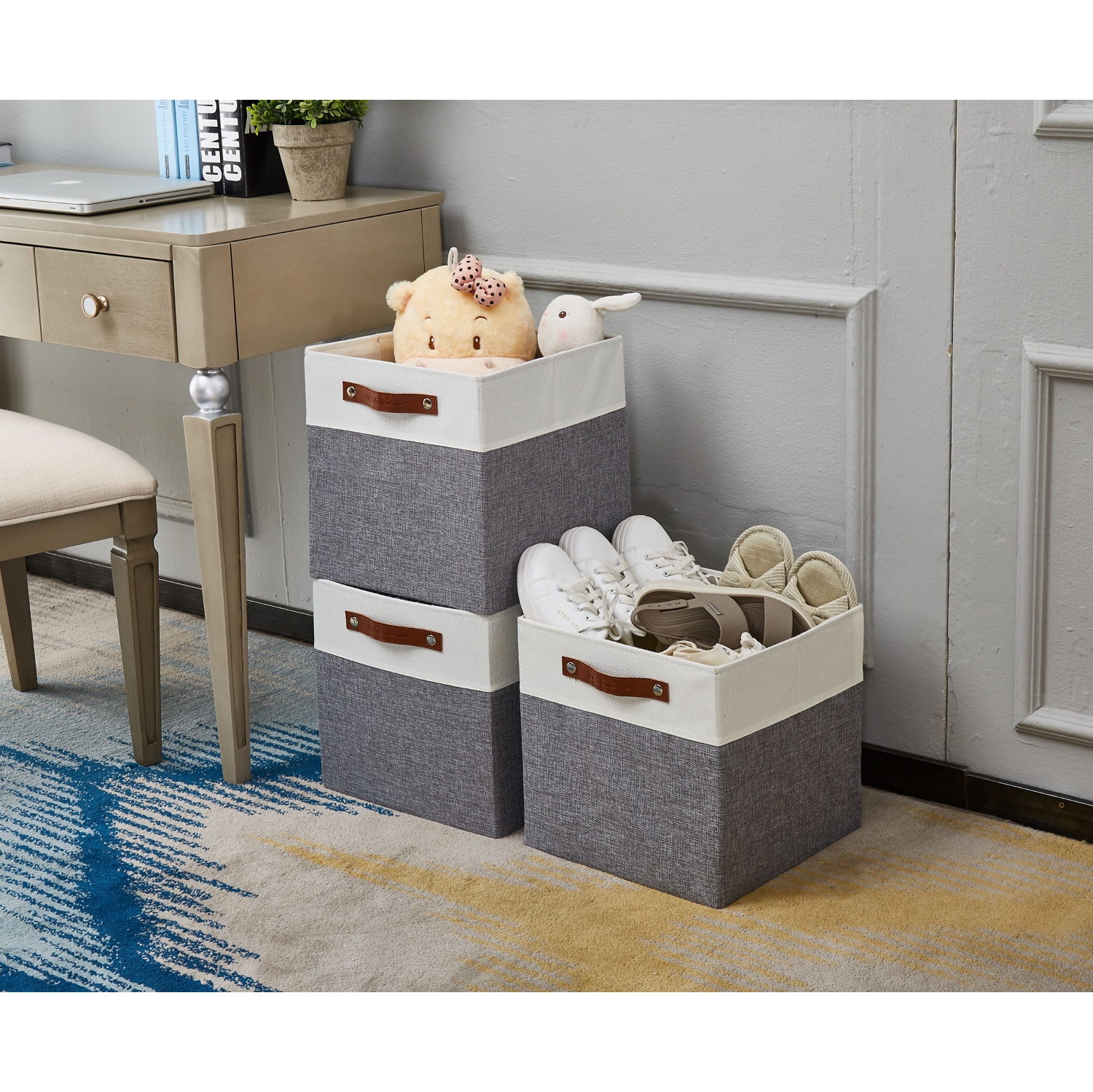 DECOMOMO Foldable Storage Bin [4-Pack] Collapsible Sturdy Cationic Fabric Storage Basket Cube W/Handles for Organizing Shelf Nursery