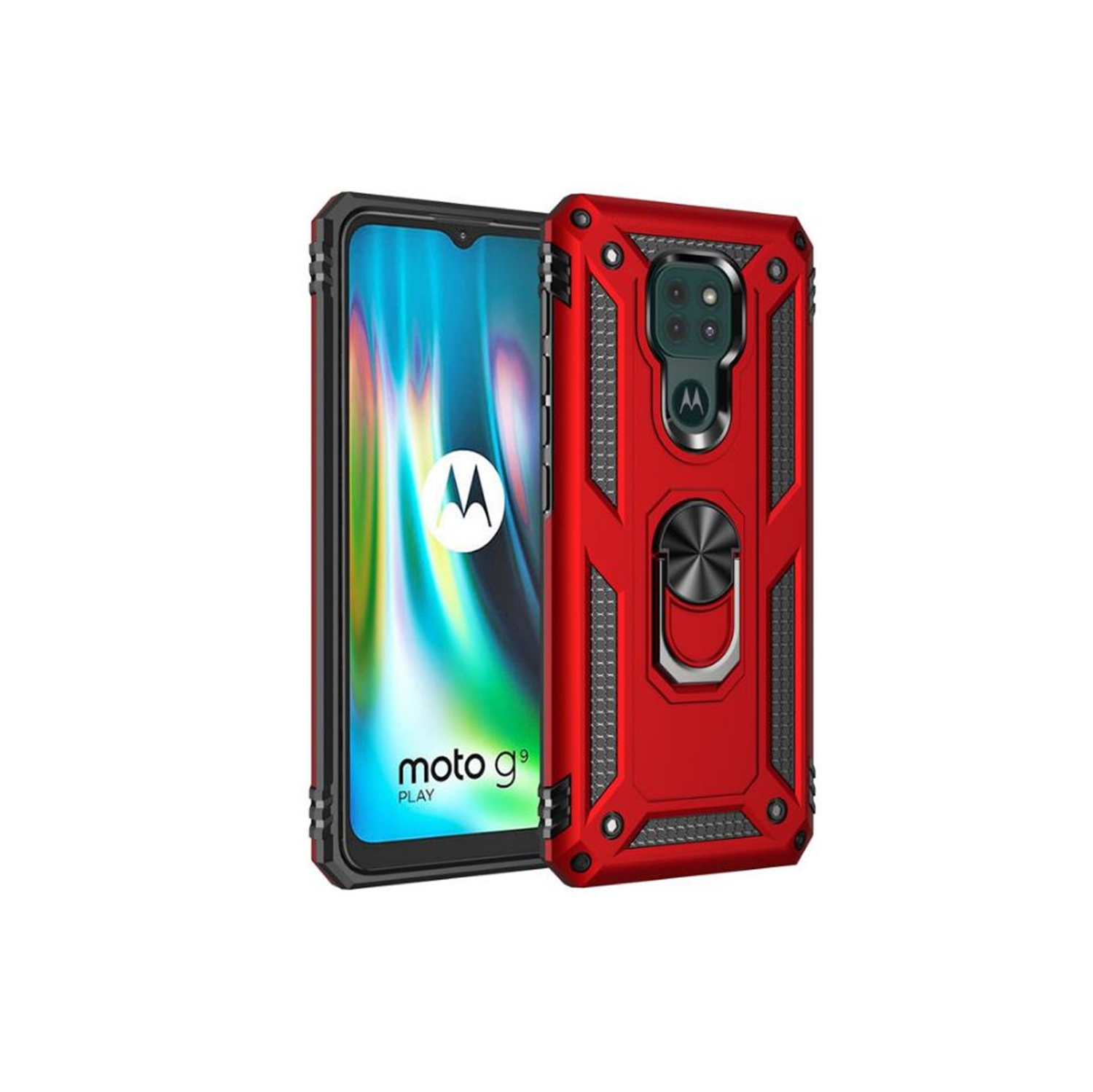 【CSmart】 Anti-Drop Hybrid Magnetic Hard Armor Case with Ring Holder for Motorola Moto G Play 2021 (6.5"), Red