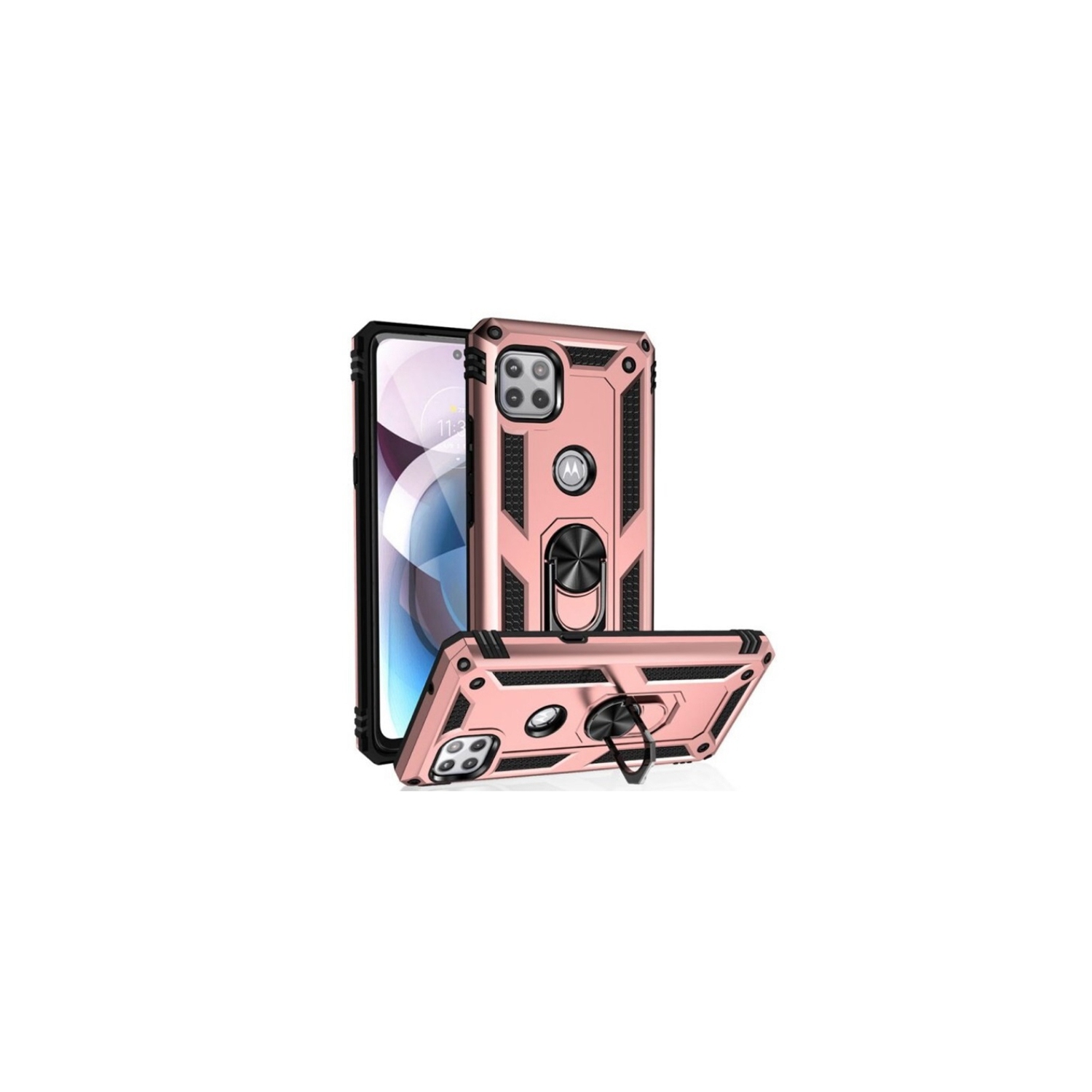 【CSmart】 Anti-Drop Hybrid Magnetic Hard Armor Case with Ring Holder for Motorola One 5G Ace (6.7"), Rose Gold