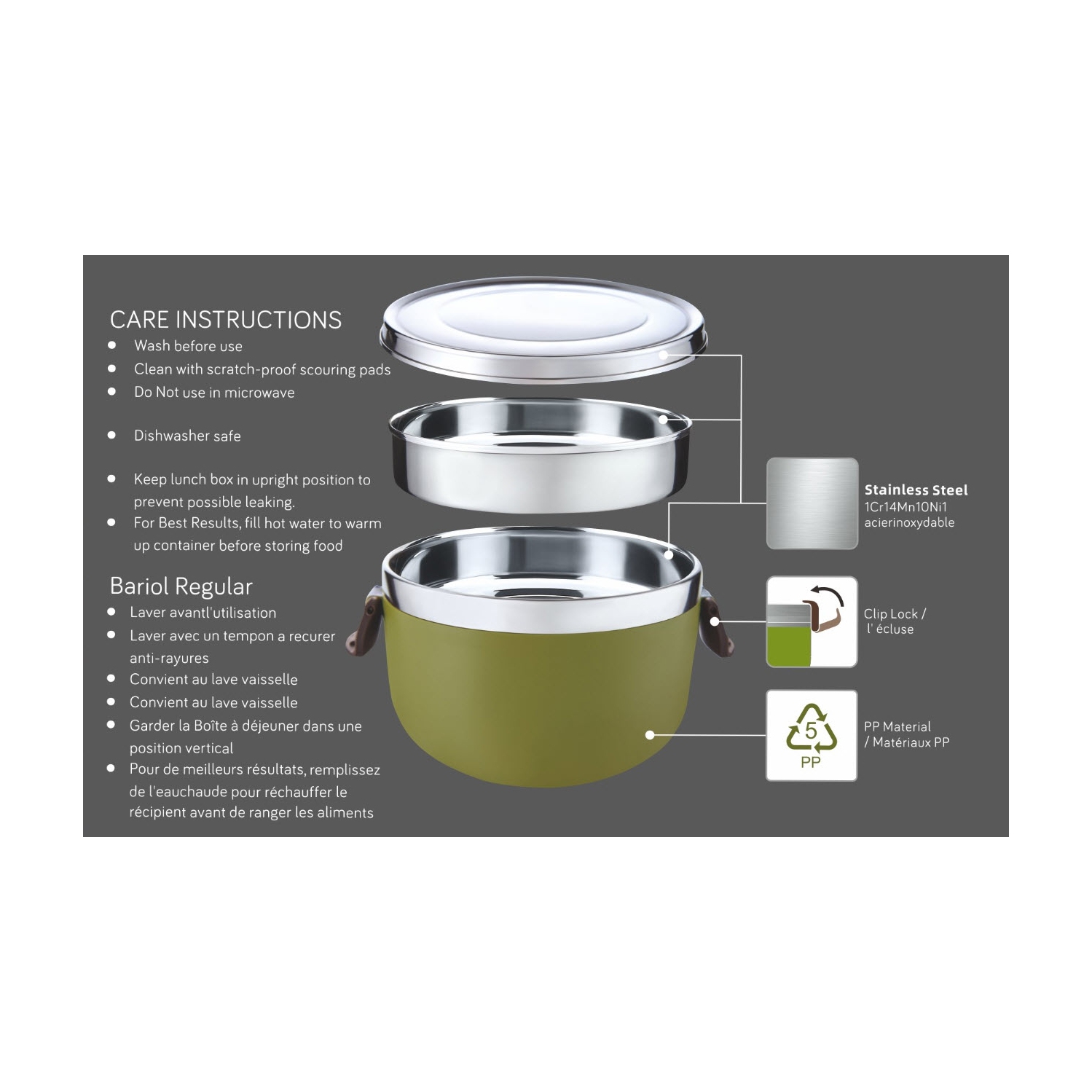 Sunwealth 1000ml Thermal 2 Layers Stainless Steel Lunch Box - GREEN