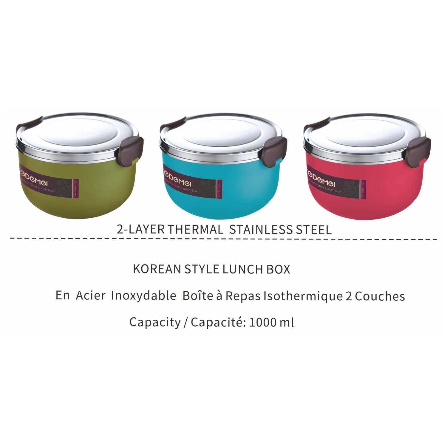 Sunwealth Thermal 2 Layers Stainless Steel Lunch Box - 1000ml - PINK