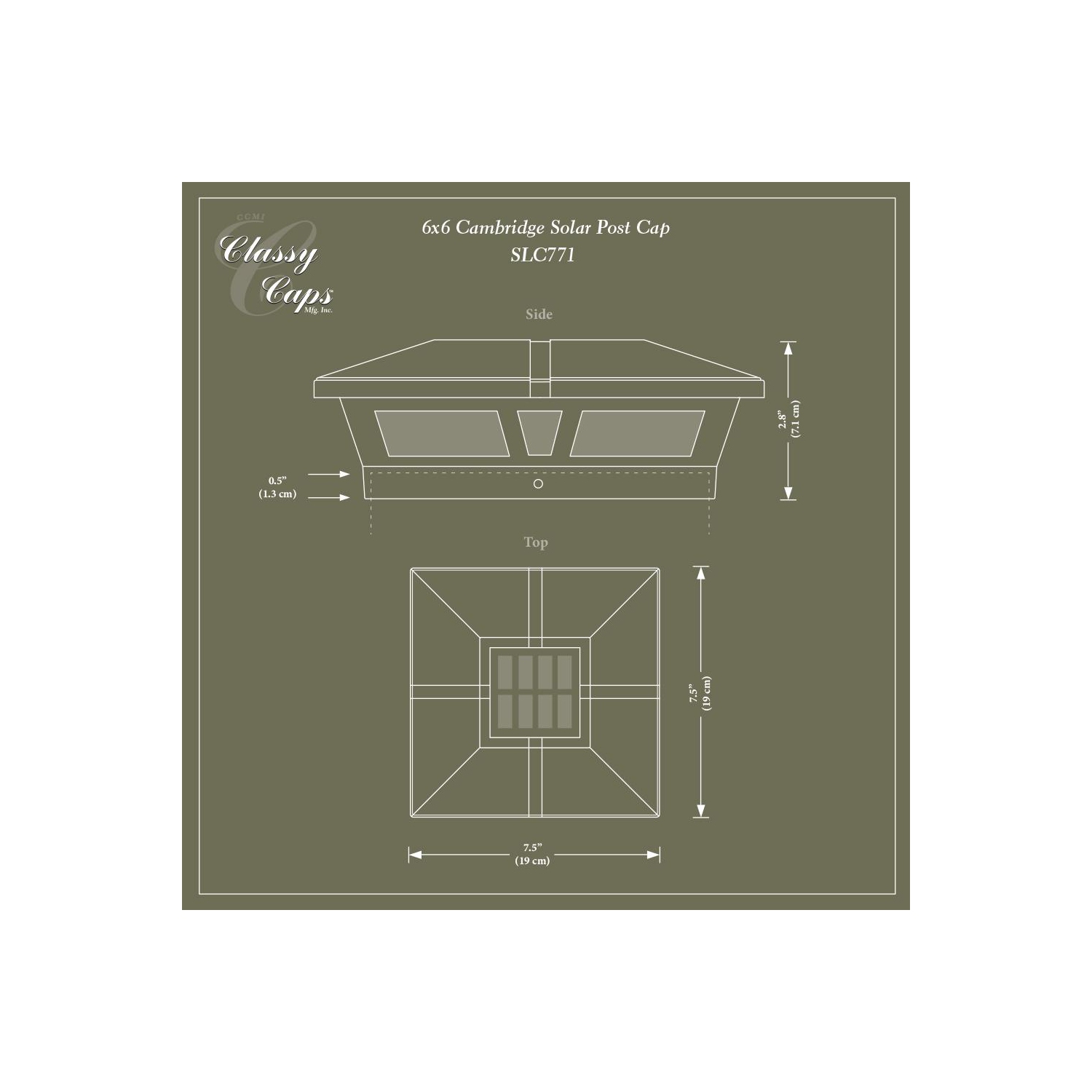 Classy Caps 6x6 Black Aluminum Cambridge Solar Post Cap SLC771B
