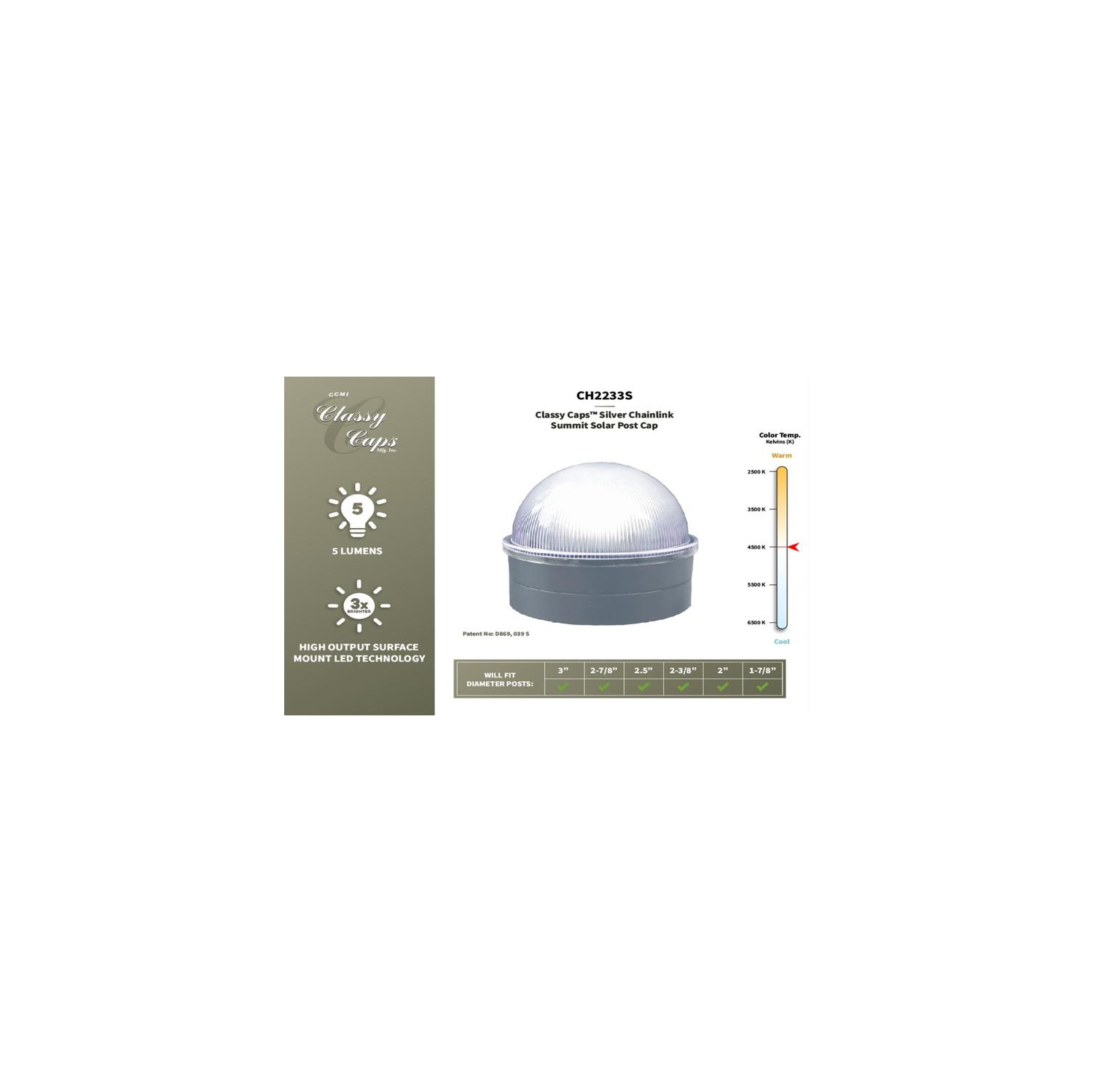 Classy Caps Capuchon de poteau solaire Silver Chainlink Summit CH2233S