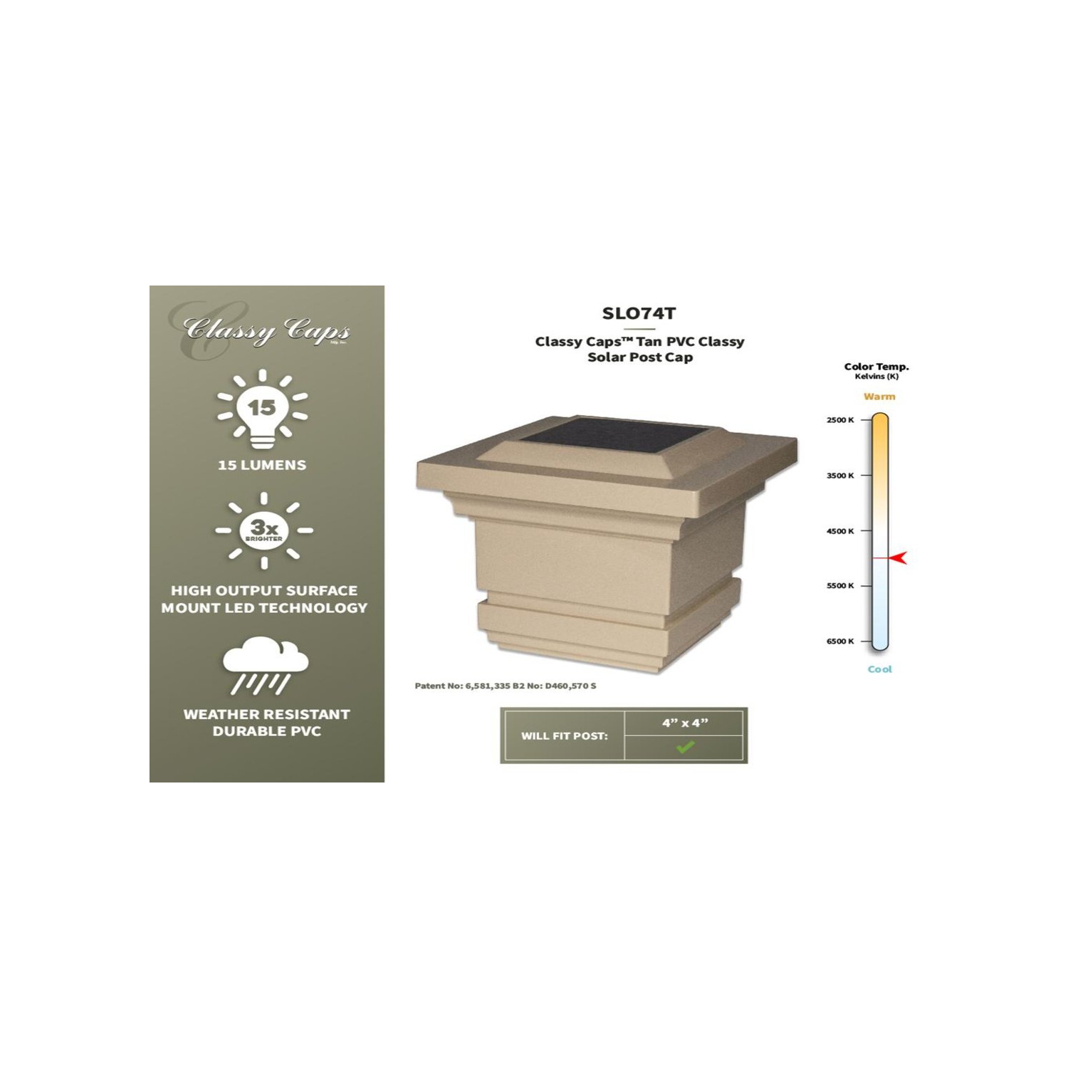 Classy Caps 4x4 Tan PVC Classy Solar Post Cap SLO74T