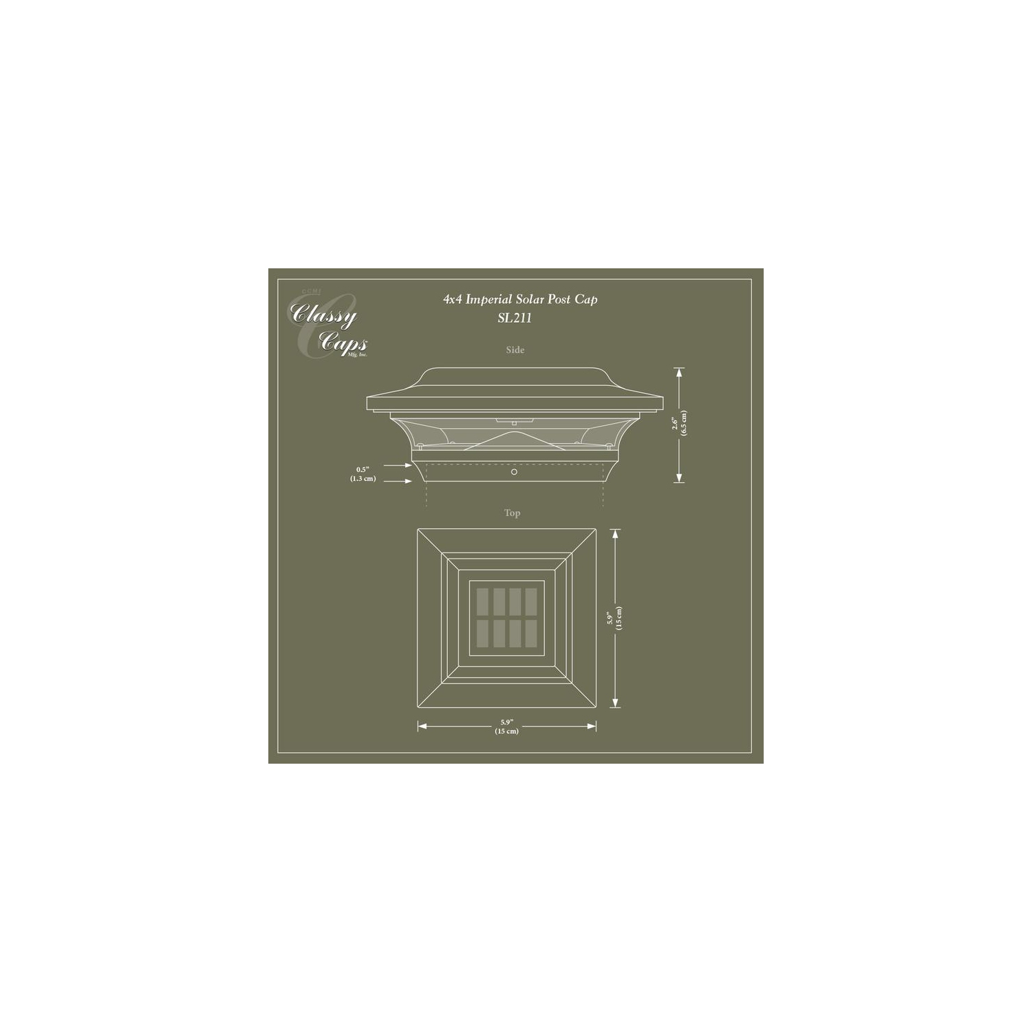 Classy Caps Capuchon de poteau solaire impérial en aluminium blanc 4x4 SL211W