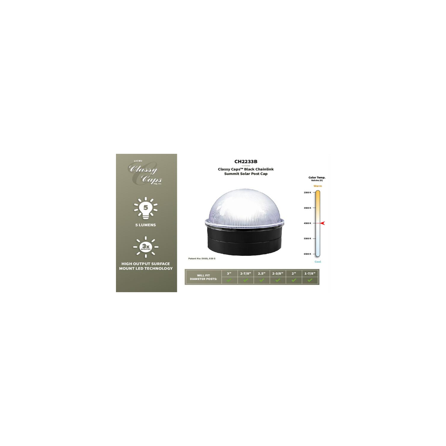 Classy Caps Black Chainlink Summit Solar Post Cap CH2233B