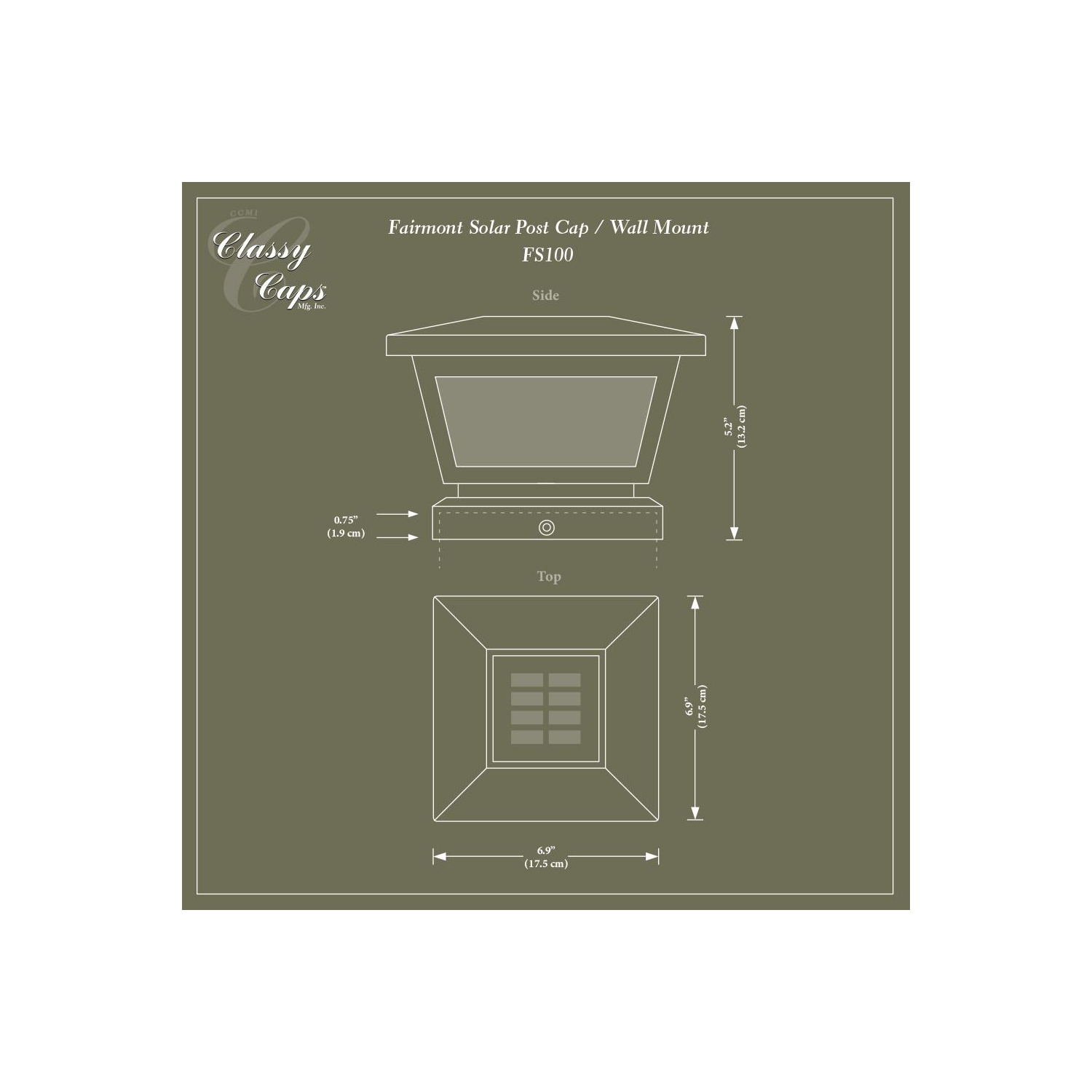 Classy Caps 5x5-4x4-3.5x3.5 Black Fairmont Solar Post Cap FS100B