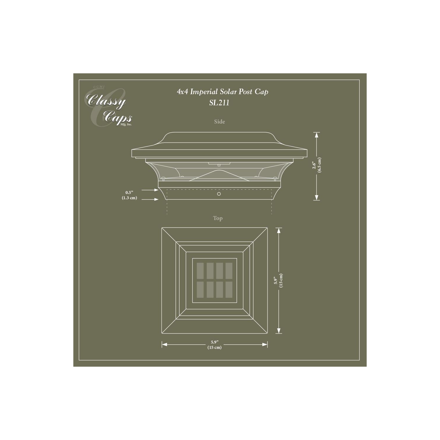 Classy Caps Capuchon de poteau solaire impérial en aluminium bronze 4x4 SL211R