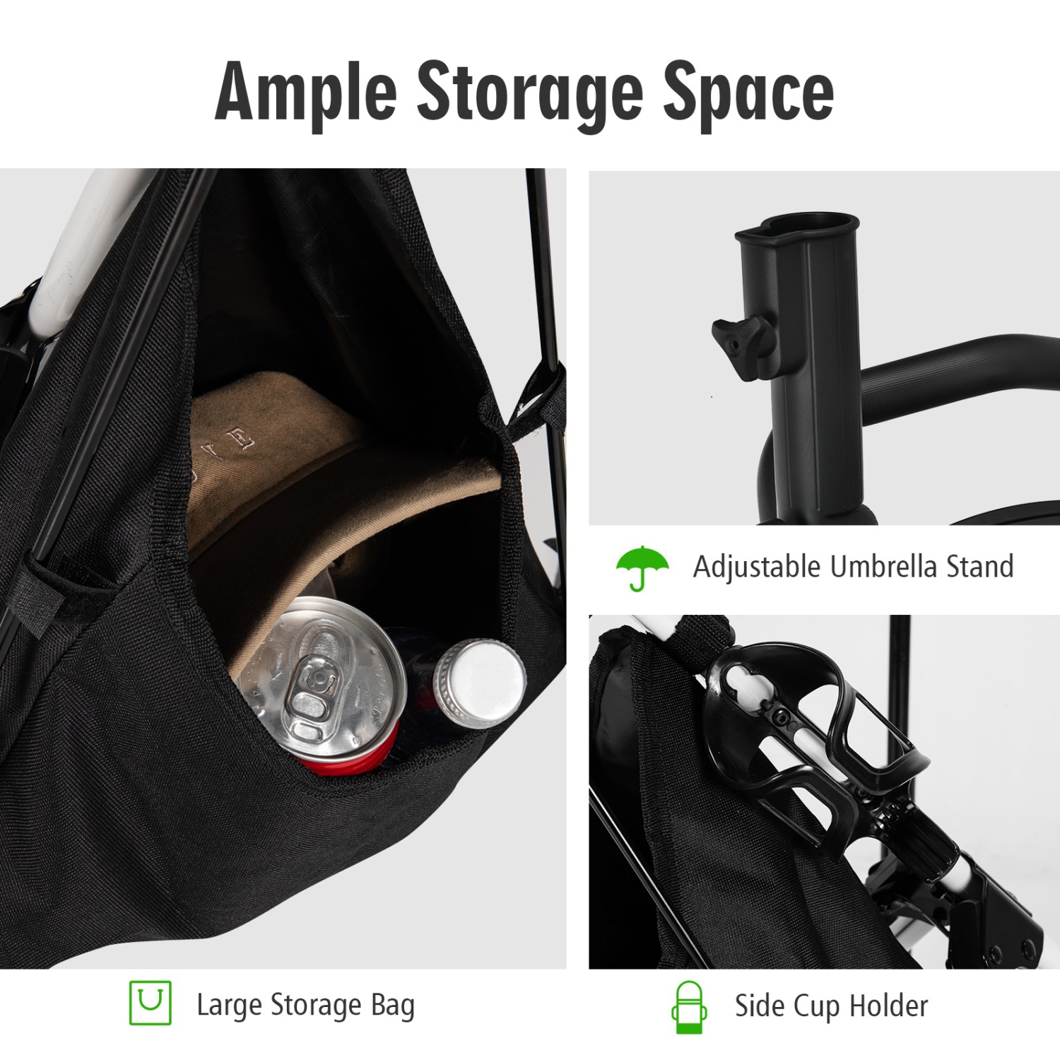 Goplus Folding 3 Wheels Golf Push Cart W/Seat Scoreboard Adjustable Handle