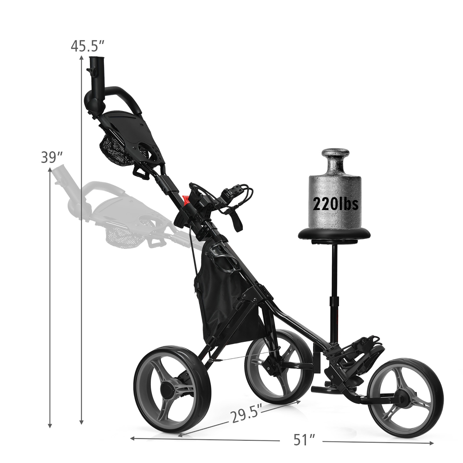 Goplus Folding 3 Wheels Golf Push Cart W/Seat Scoreboard Adjustable Handle