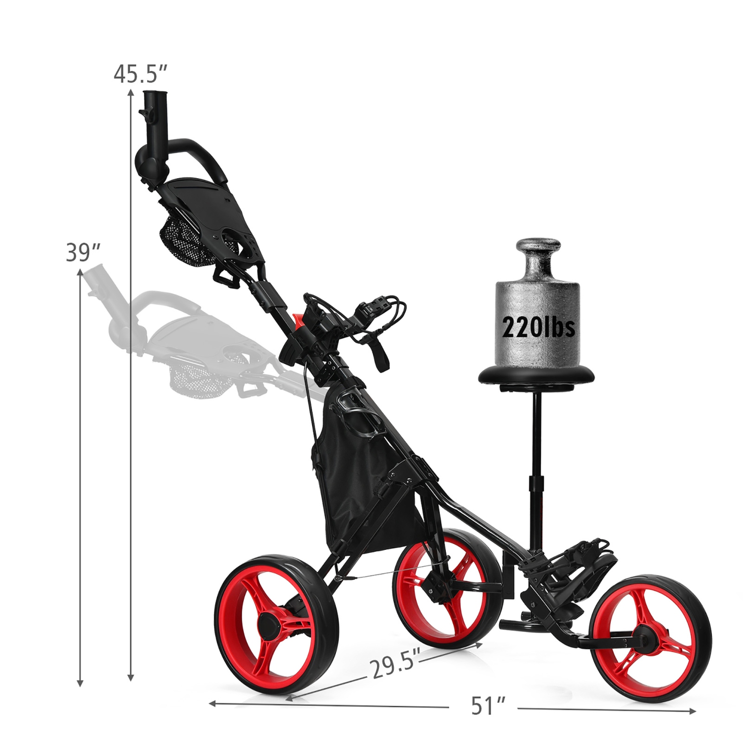 Goplus Folding 3 Wheels Golf Push Cart W/Seat Scoreboard Adjustable Handle