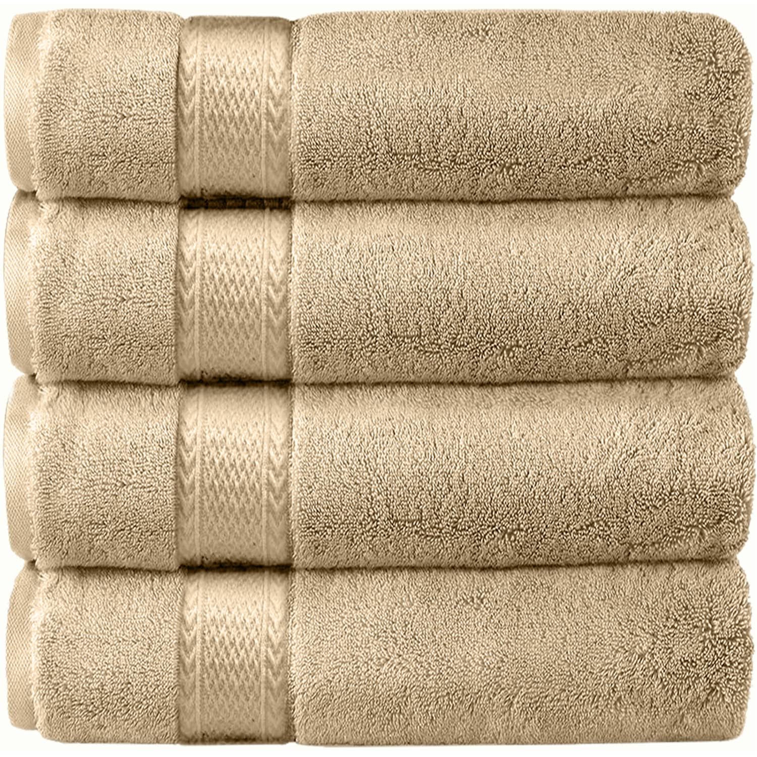 Canadian Linen Luxury Beige Bath Towel Set, 4 Pieces Bathroom Towels 27"x54" Soft Absorbent 600 GSM Turkish Cotton Towel Quick Dry Hair Towels Fade