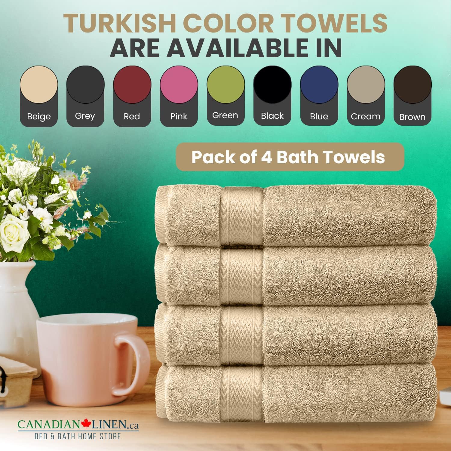 Canadian Linen Luxury Beige Bath Towel Set, 4 Pieces Bathroom Towels 27"x54" Soft Absorbent 600 GSM Turkish Cotton Towel Quick Dry Hair Towels Fade