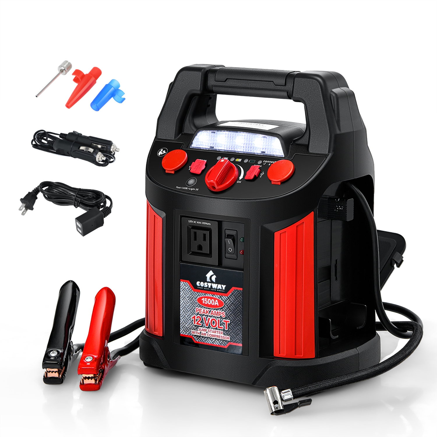 Costway Jump Starter Air Compressor Power Bank Charger w/ LED Light & DC Outlet