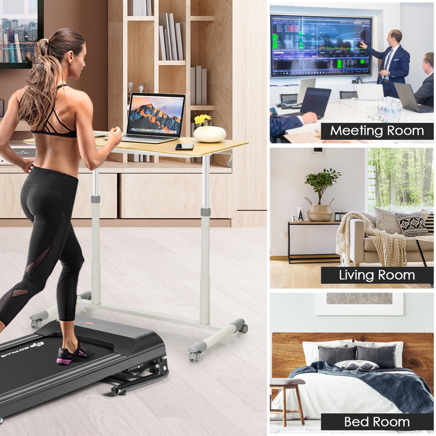 Goplus Height Adjustable Computer Desk Sit Stand Rolling Notebook Table