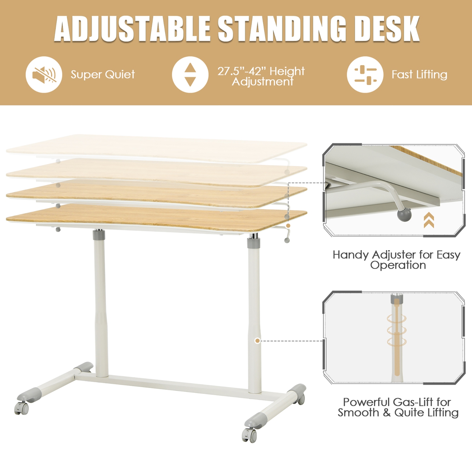 Goplus Height Adjustable Computer Desk Sit Stand Rolling Notebook Table