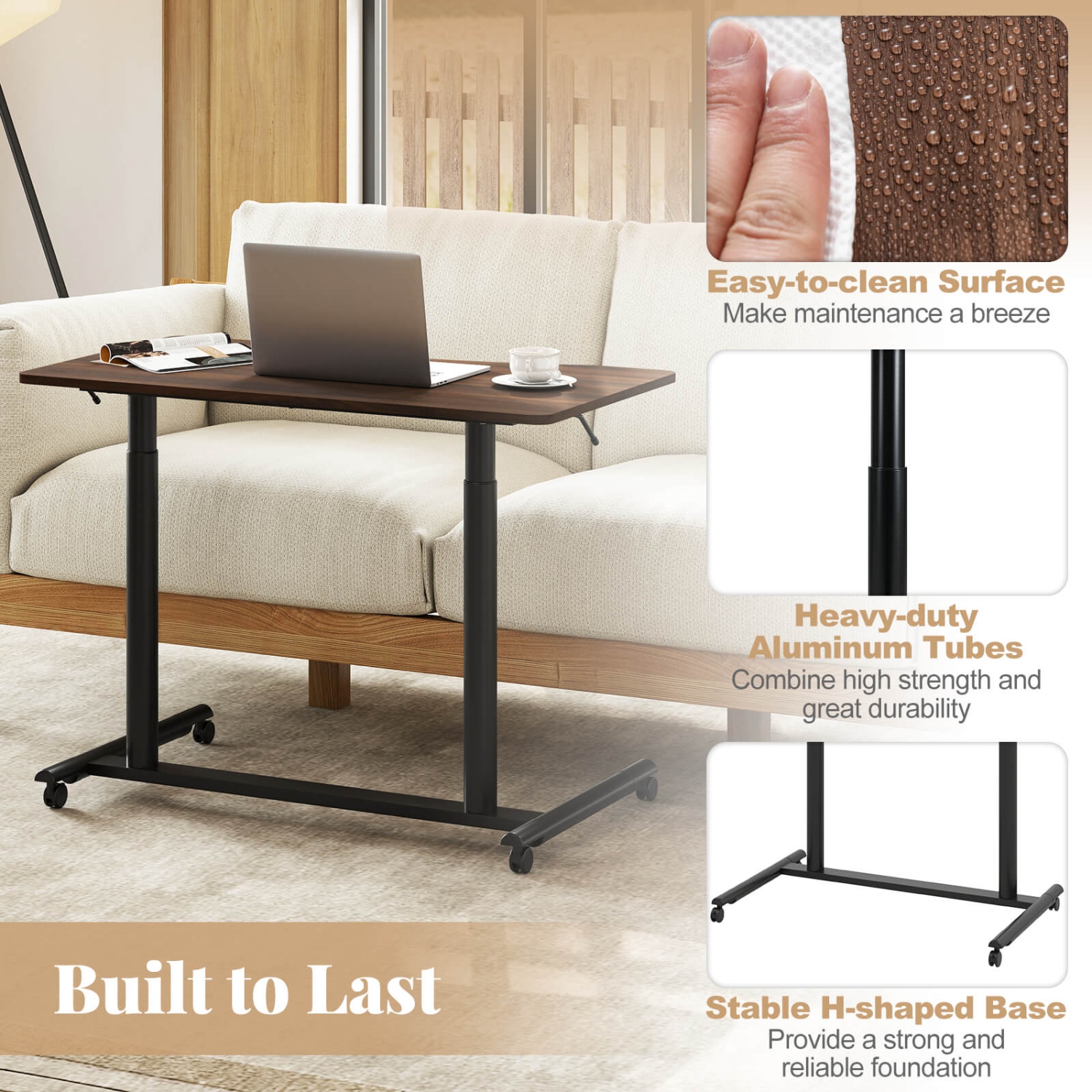 Goplus Height Adjustable Computer Desk Sit Stand Rolling Notebook Table
