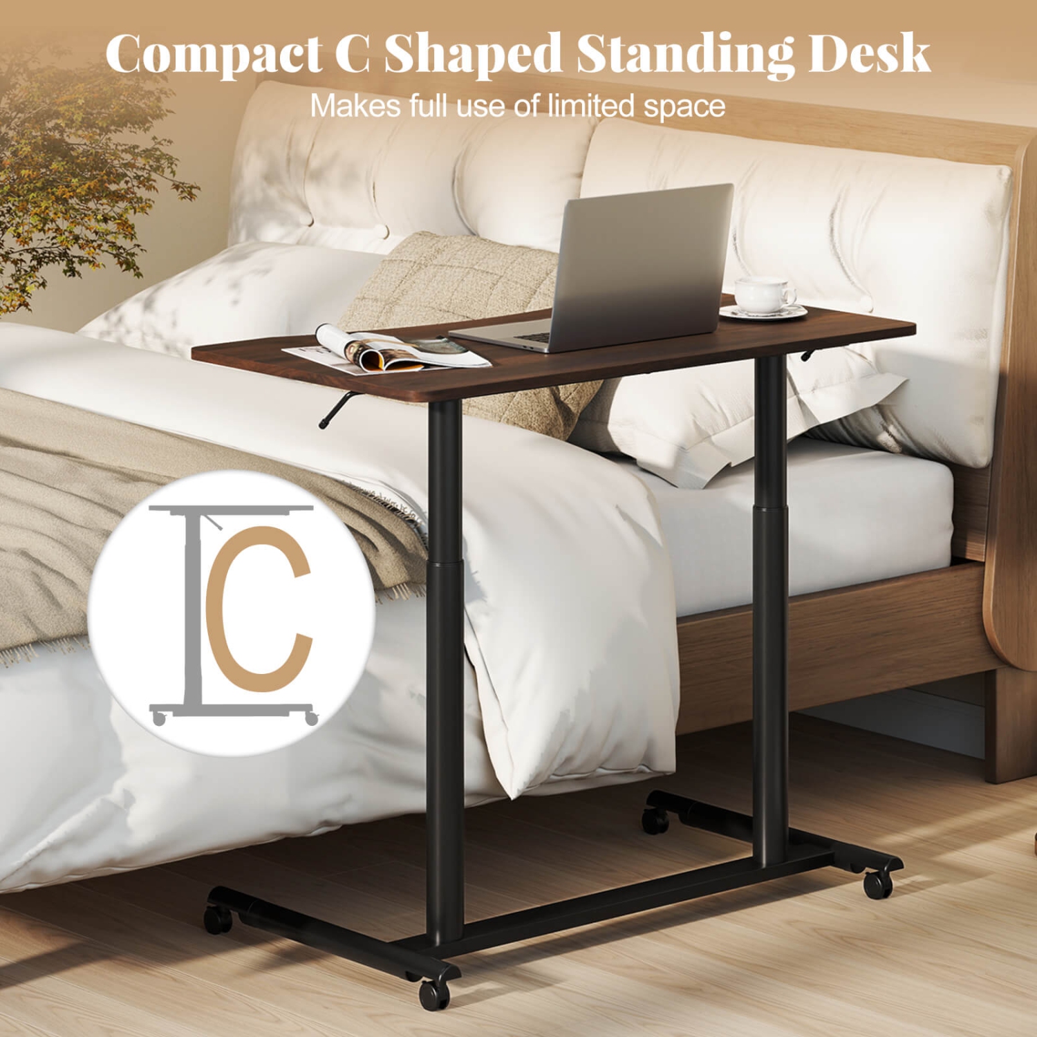 Goplus Height Adjustable Computer Desk Sit Stand Rolling Notebook Table