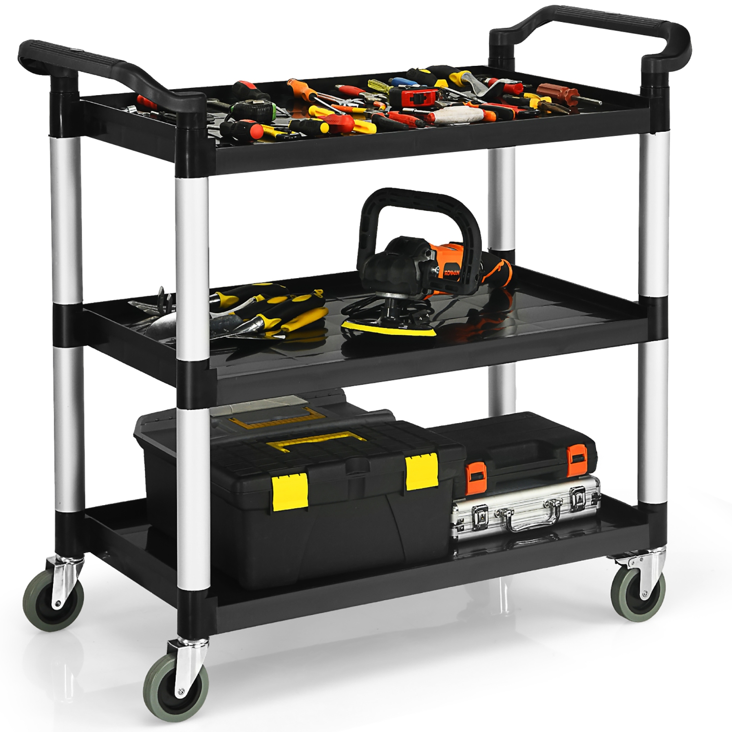 Costway 3-Shelf Utility Service Cart Aluminum Frame 490lbs Capacity w/ Casters