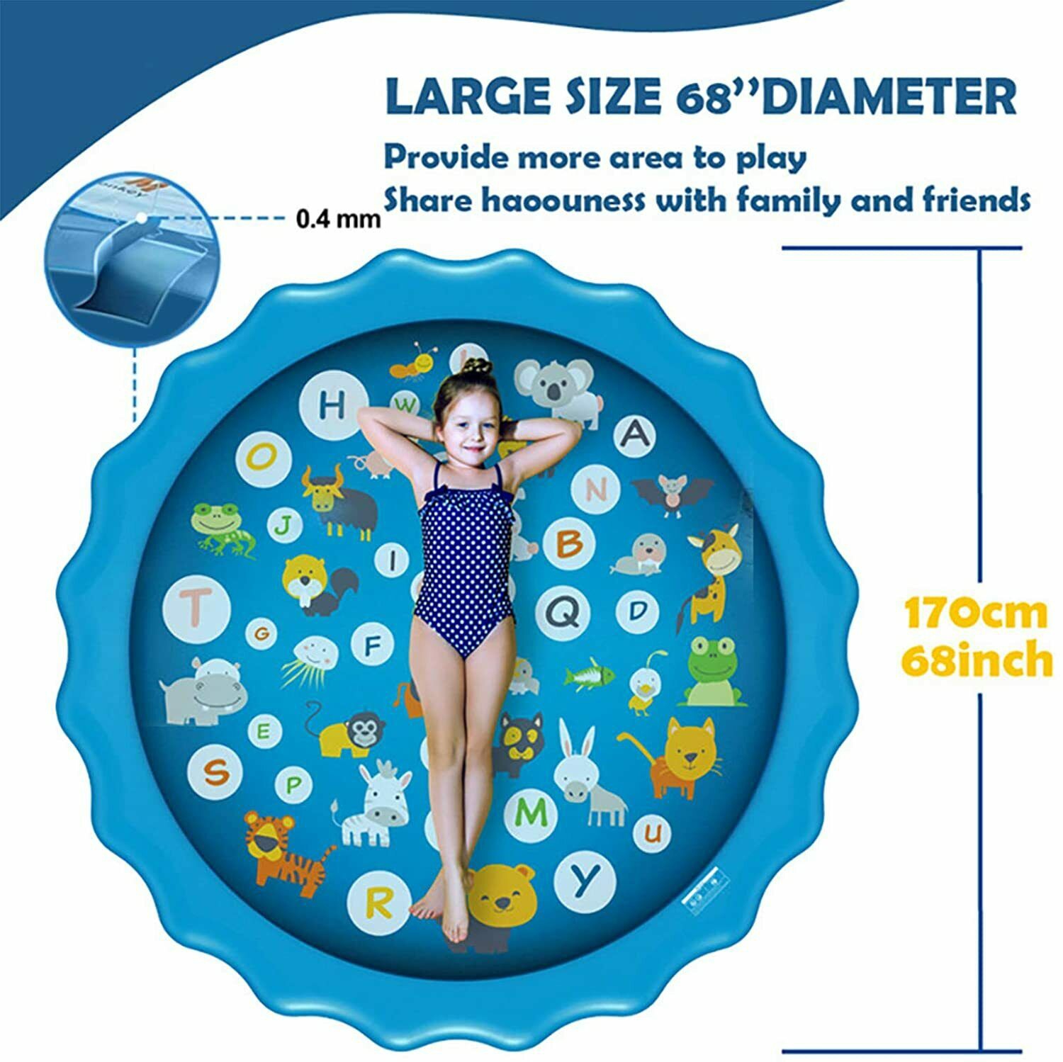 ISTAR Splash Pad Sprinkler For Kids And Wading Pool For Learning Children’s Sprinkler Pool Inflatable Water Toys “From A To Z” Outdoor Swimming Pool